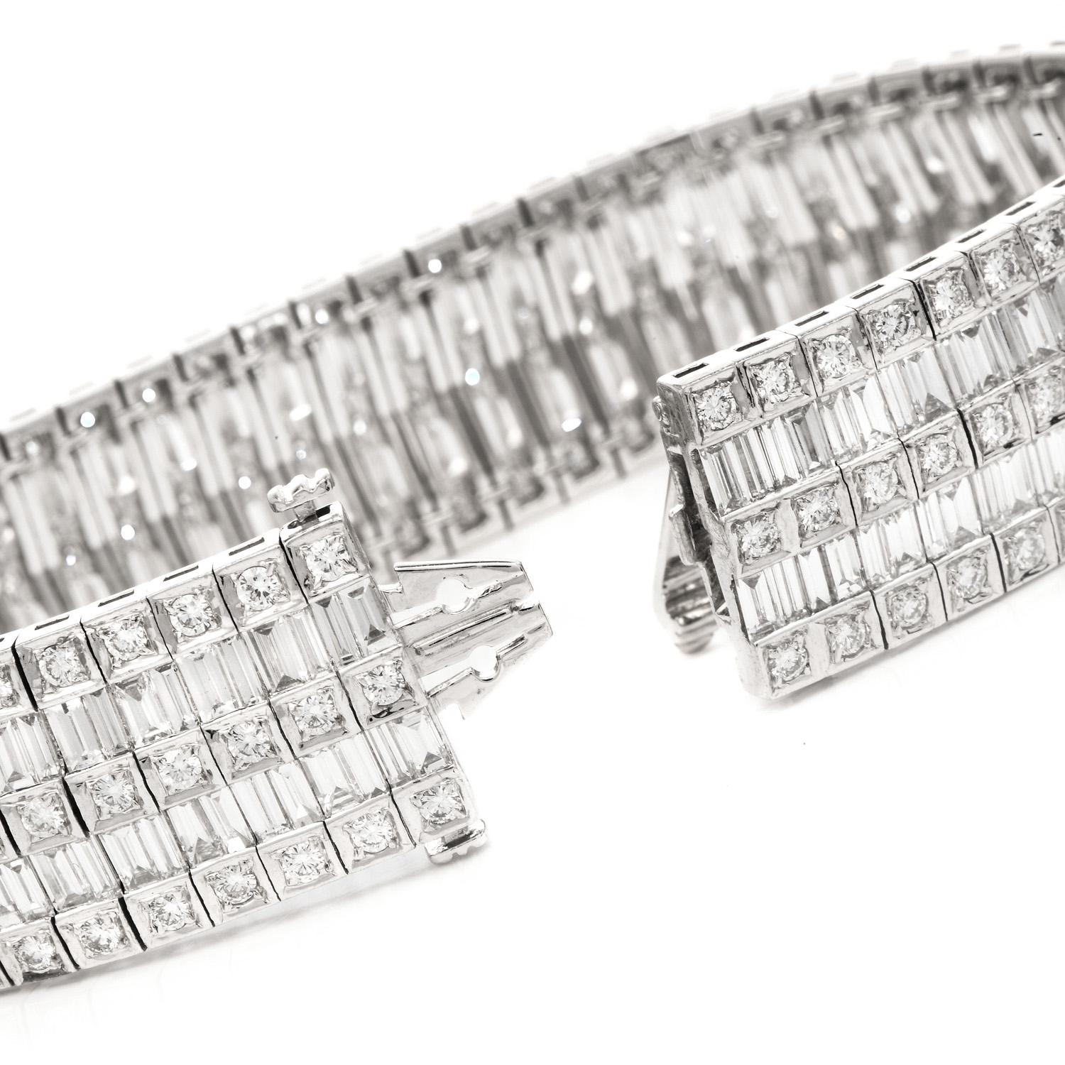 Women's Modern 16.72cts Diamond Platinum Double Line Wide Link Bracelet