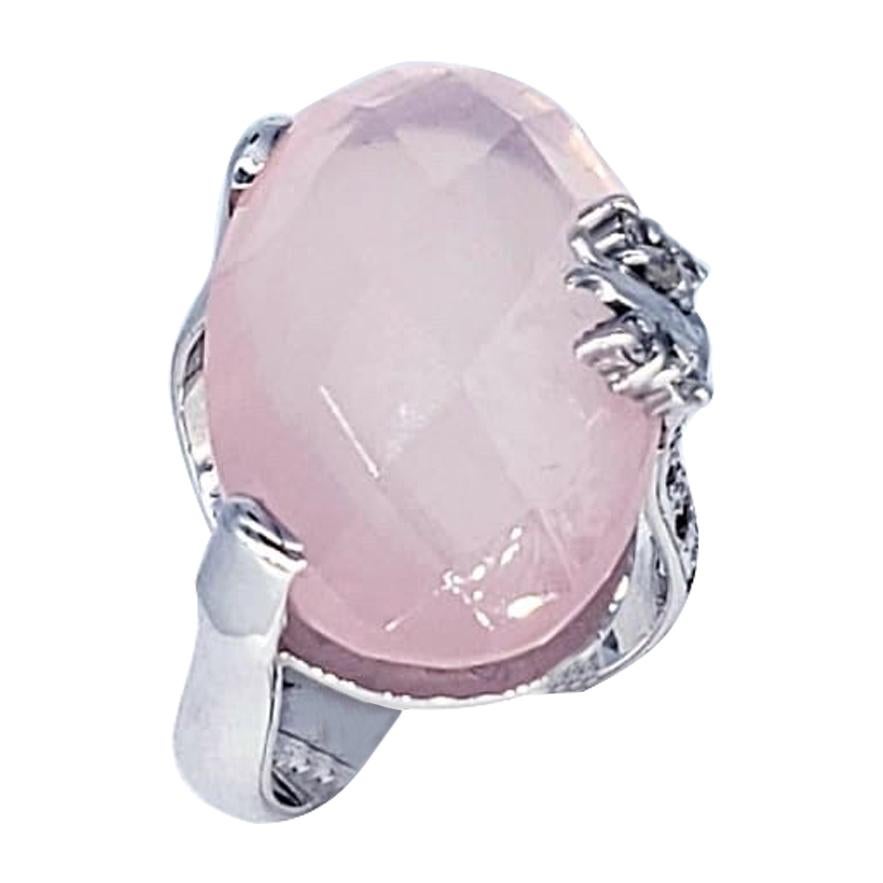 Modern 16.78 Carat Rose Quartz Butterfly Diamond Pinky Cocktail Ring For Sale
