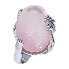 Retro Modern 16.78 Carat Rose Quartz Butterfly Diamond Pinky Cocktail Ring