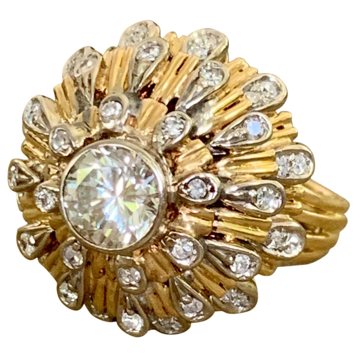 Modern 1.7 Carat Brilliant Cut Diamond 18 Karat Yellow Gold Dome Ring - Size 6