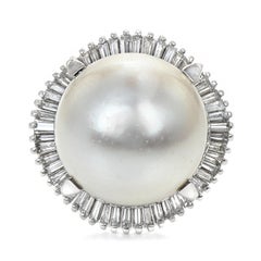 Modern South Sea Pearl Diamond Platinum Ballerina Cocktail Ring