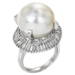 Modern South Sea Pearl Diamond Platinum Ballerina Cocktail Ring