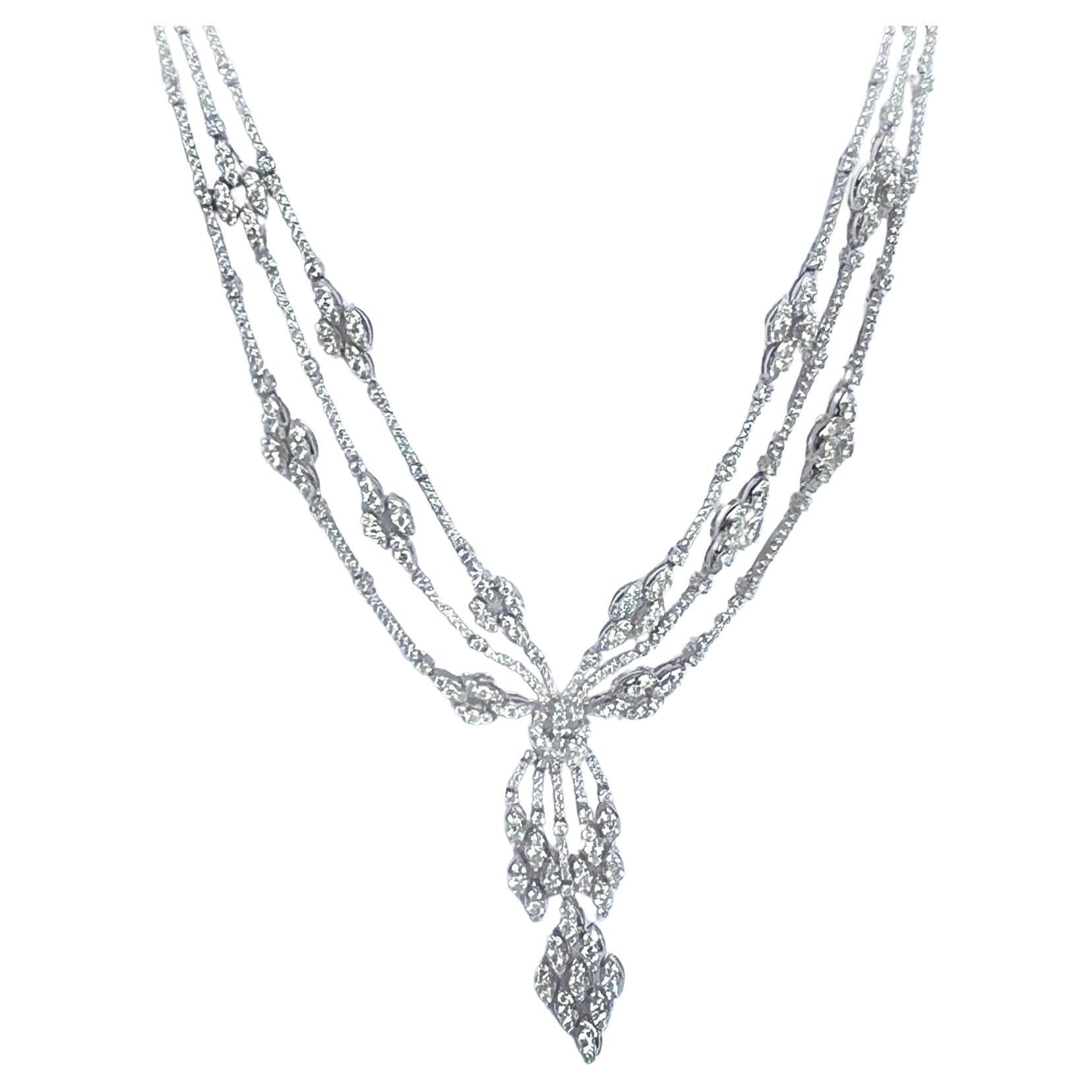 Modern 18 Carat White Gold and Diamond Encrusted Pendant Necklace