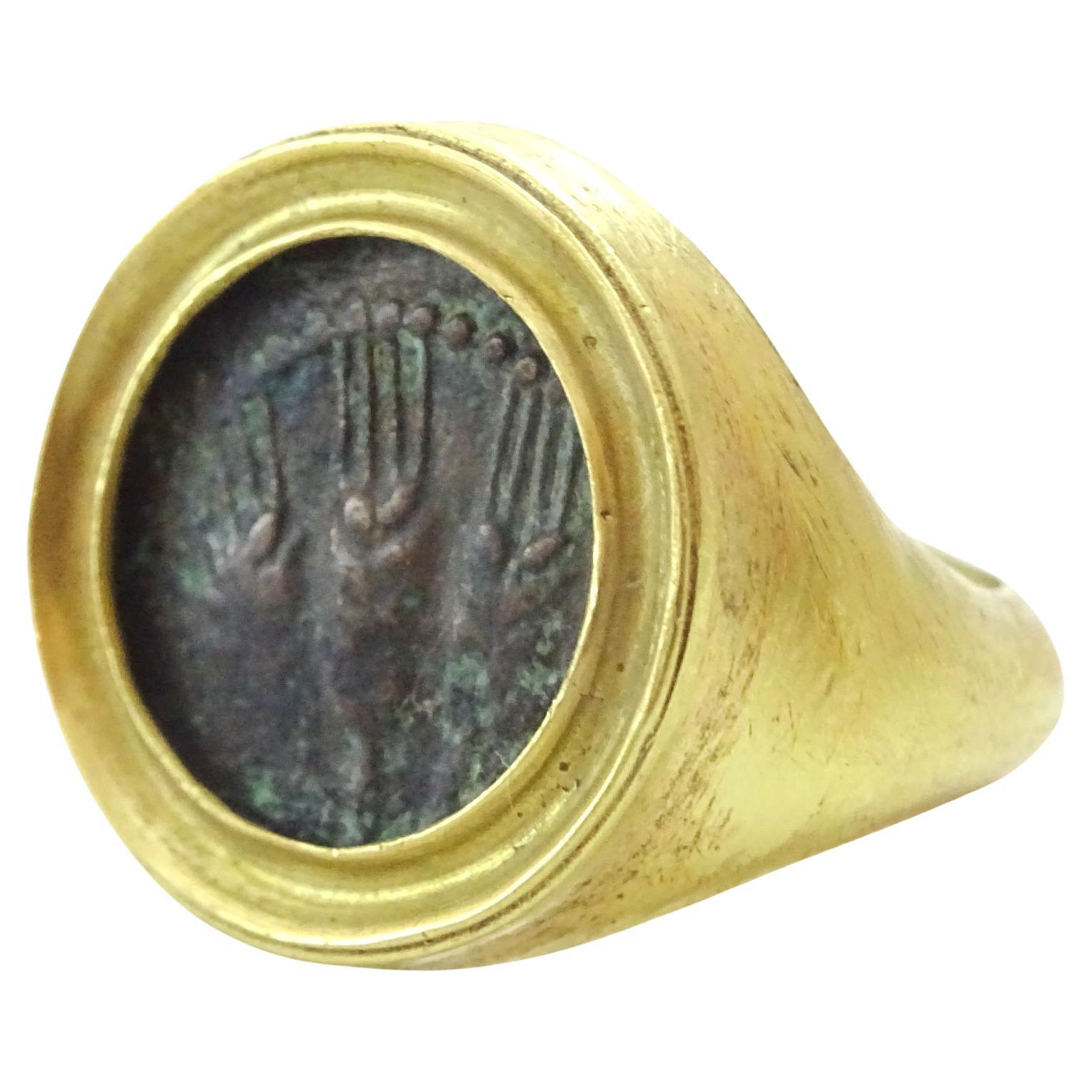 Modern 18 k Gold Ring set with authentic Roman (Agripa ) coin For Sale