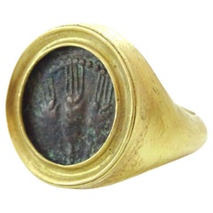 Modern 18 k Gold Ring set with authentic Roman (Agripa ) coin