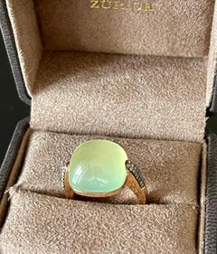 Modern 18 K Rose Gold Ring with Prehnite and Champagne Diaomods