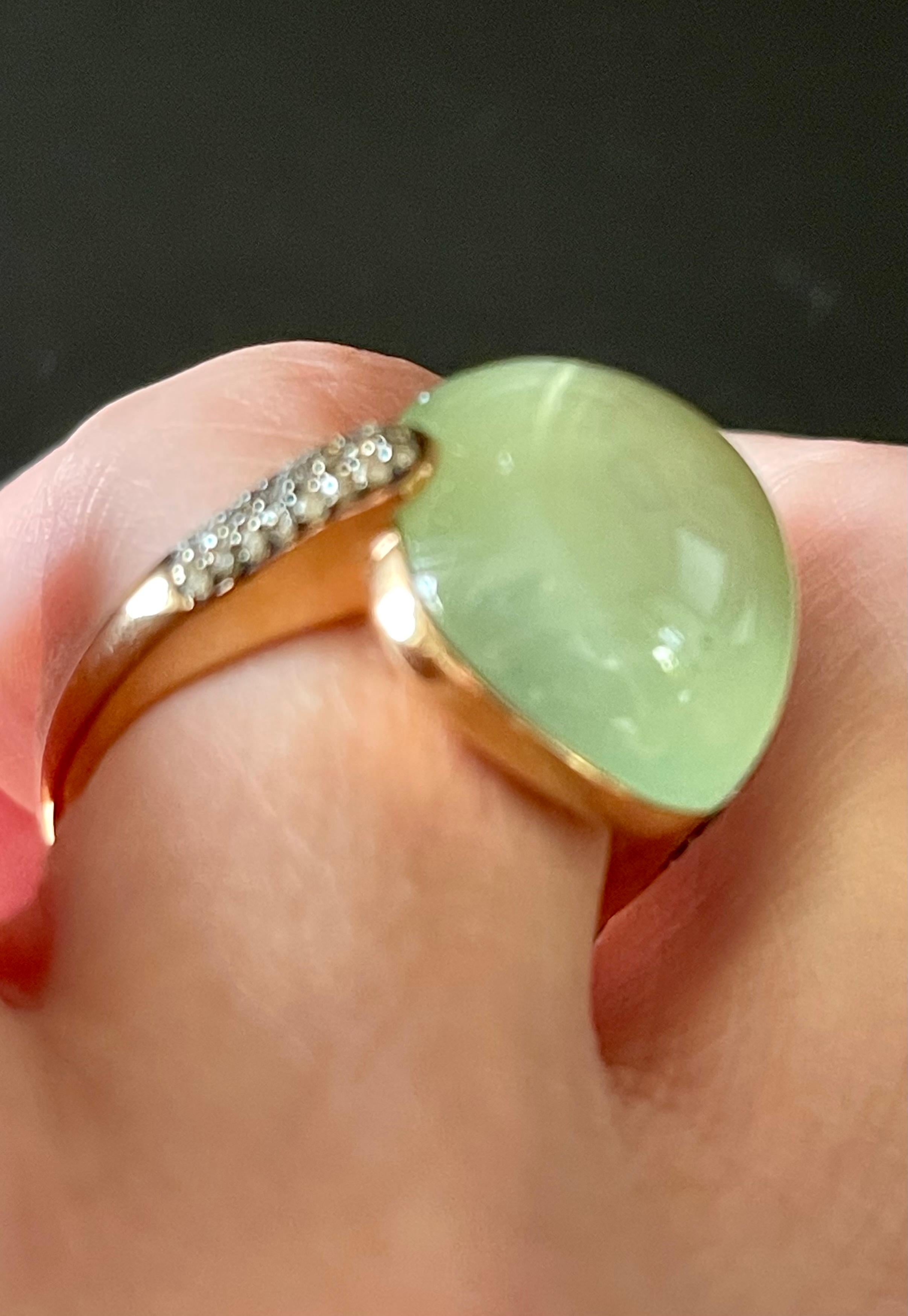 Women's or Men's Modern 18 K Rose Gold Ring with Prehnite and Champagne Diaomods For Sale