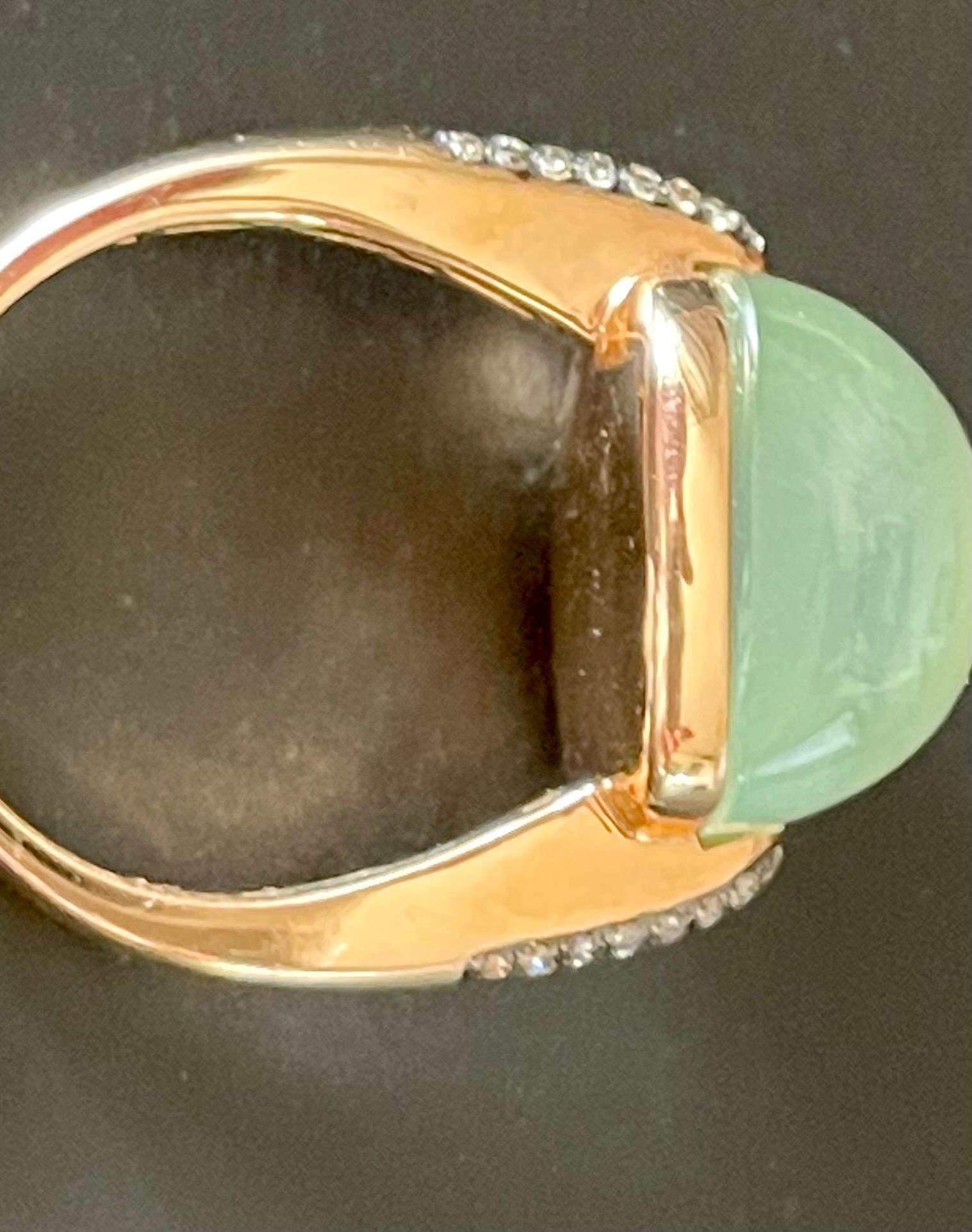 Modern 18 K Rose Gold Ring with Prehnite and Champagne Diaomods For Sale 2
