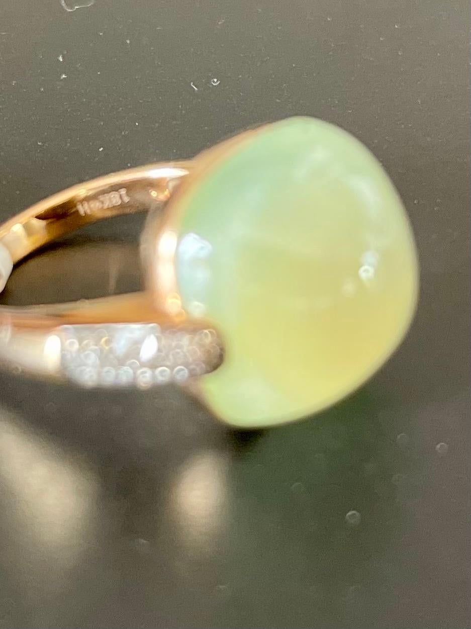 Modern 18 K Rose Gold Ring with Prehnite and Champagne Diaomods For Sale 3