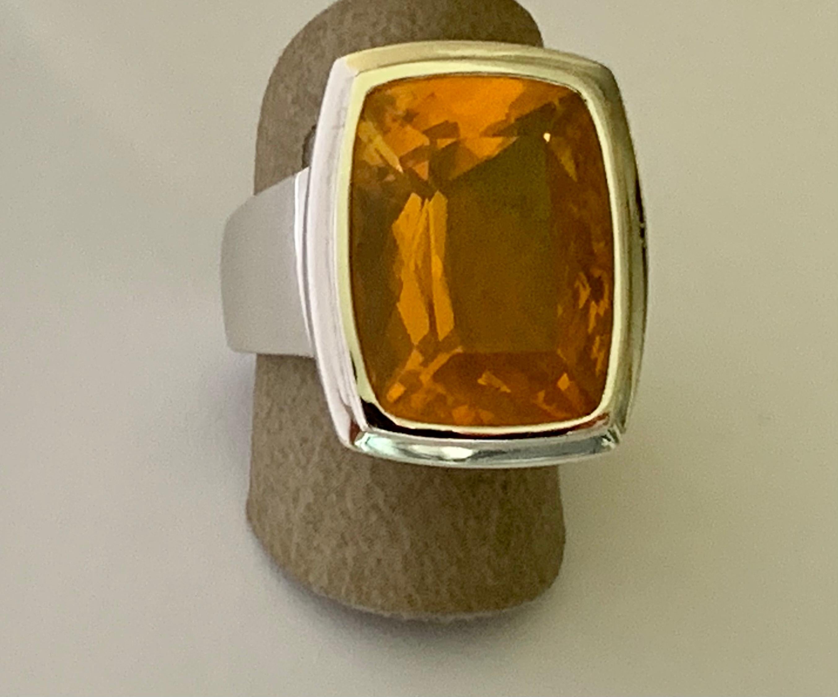 Modern 18 Karat Whitel Gold Statement Ring with Mexican Fire Opal For Sale 6