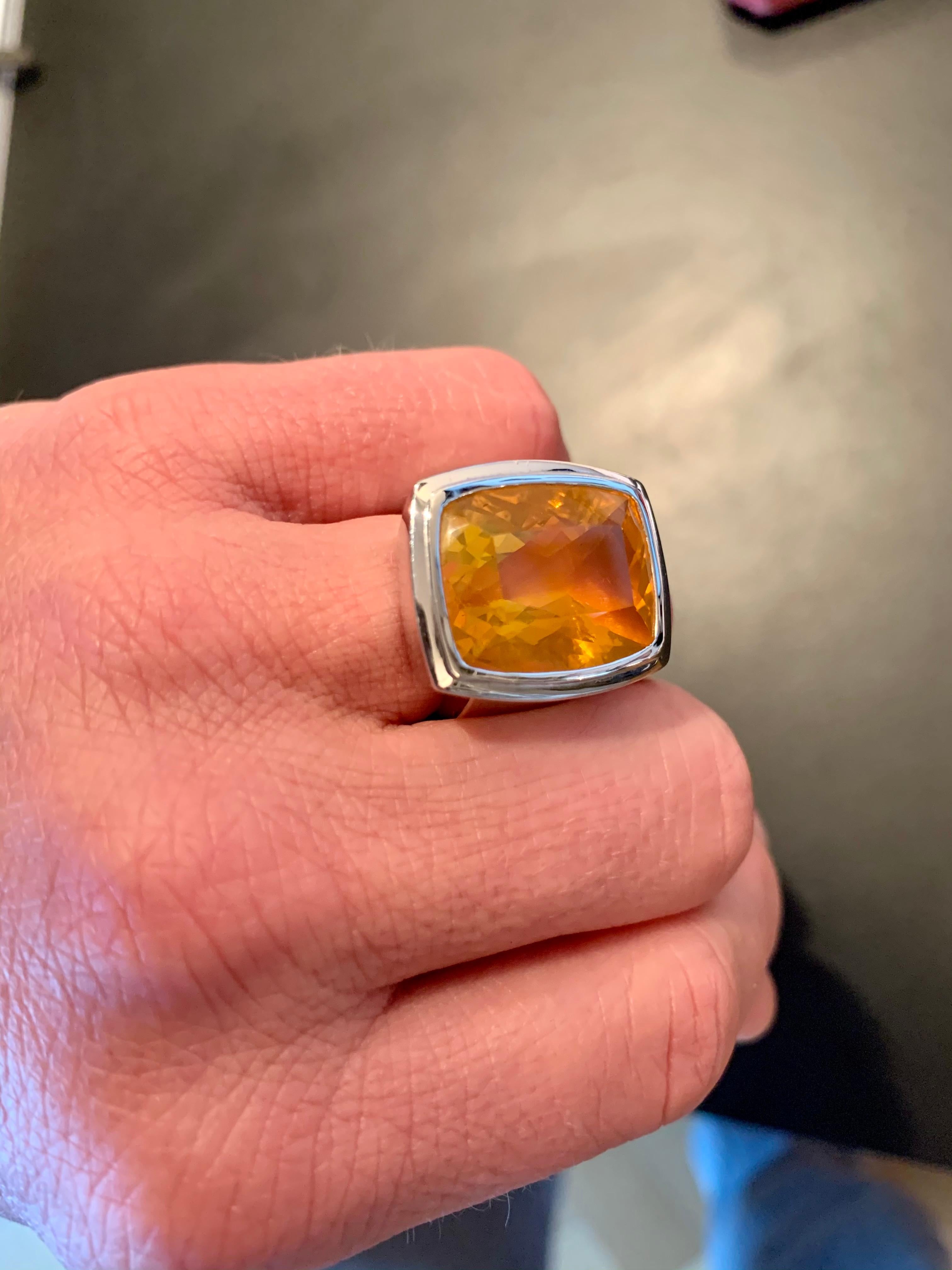 Modern 18 Karat Whitel Gold Statement Ring with Mexican Fire Opal For Sale 8