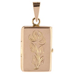 Modern 18 K Yellow Gold Rectangular Floral Locket Pendant
