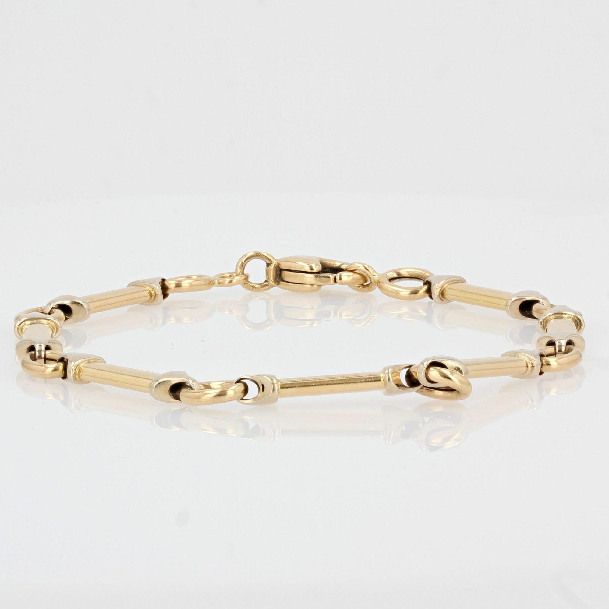 Modern 18 Karat 2 Colors Gold Links Gourmette Bracelet In Good Condition For Sale In Poitiers, FR