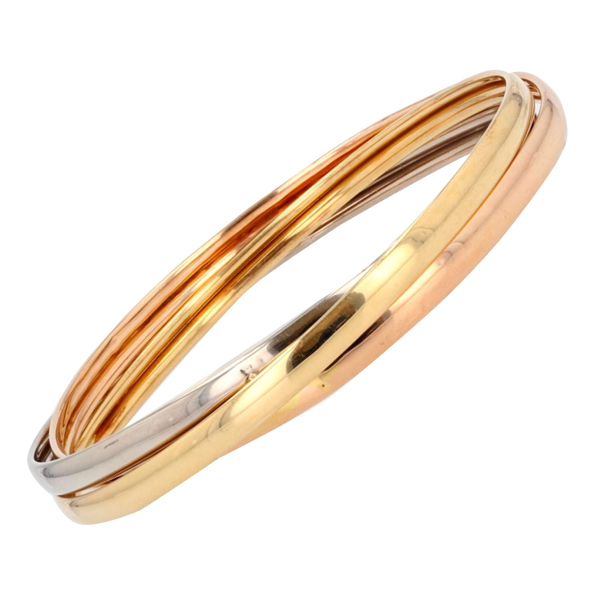 Modern 18 Karat 3 Colors Gold 3 Bangles Bracelet