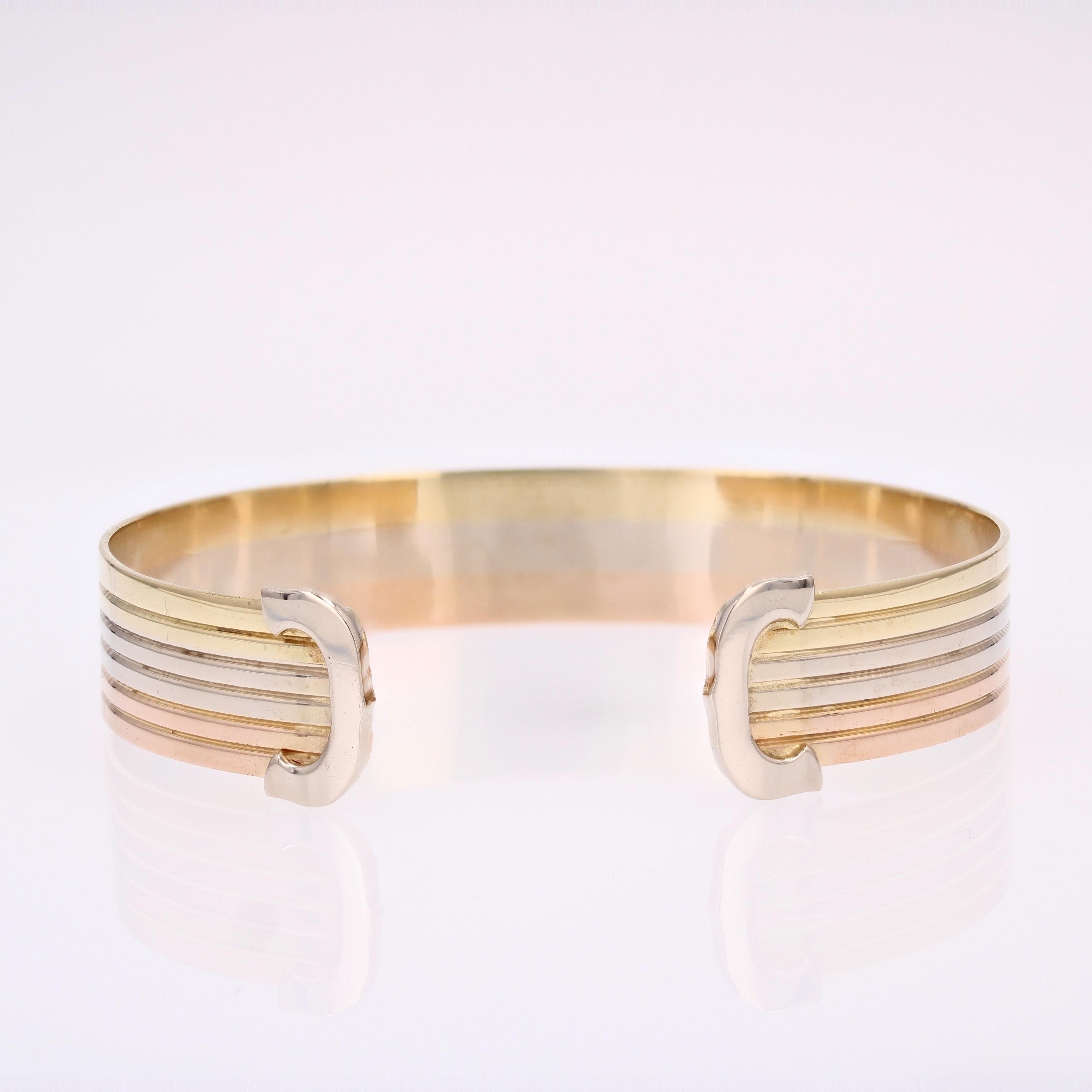 Modern 18 Karat 3 Golds Double C Cartier Style Bangle Bracelet 6