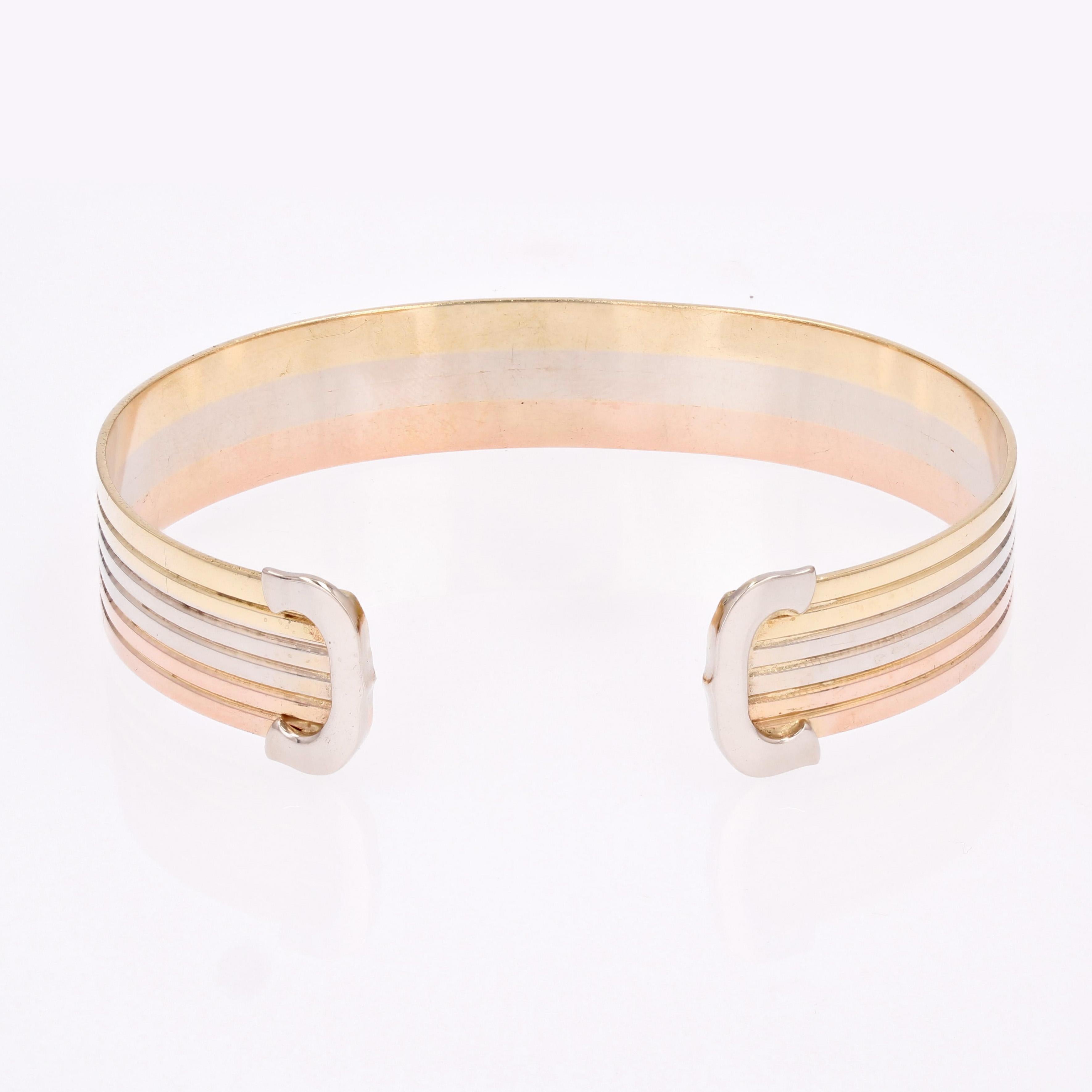 Modern 18 Karat 3 Golds Double C Cartier Style Bangle Bracelet 8