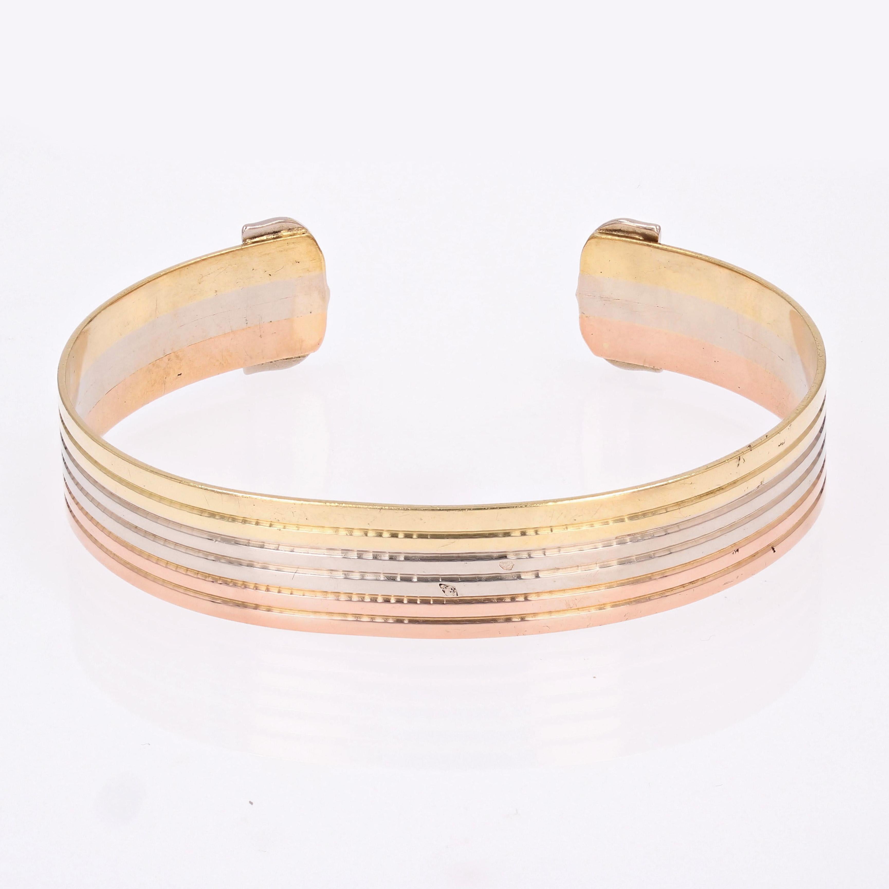 Modern 18 Karat 3 Golds Double C Cartier Style Bangle Bracelet 9