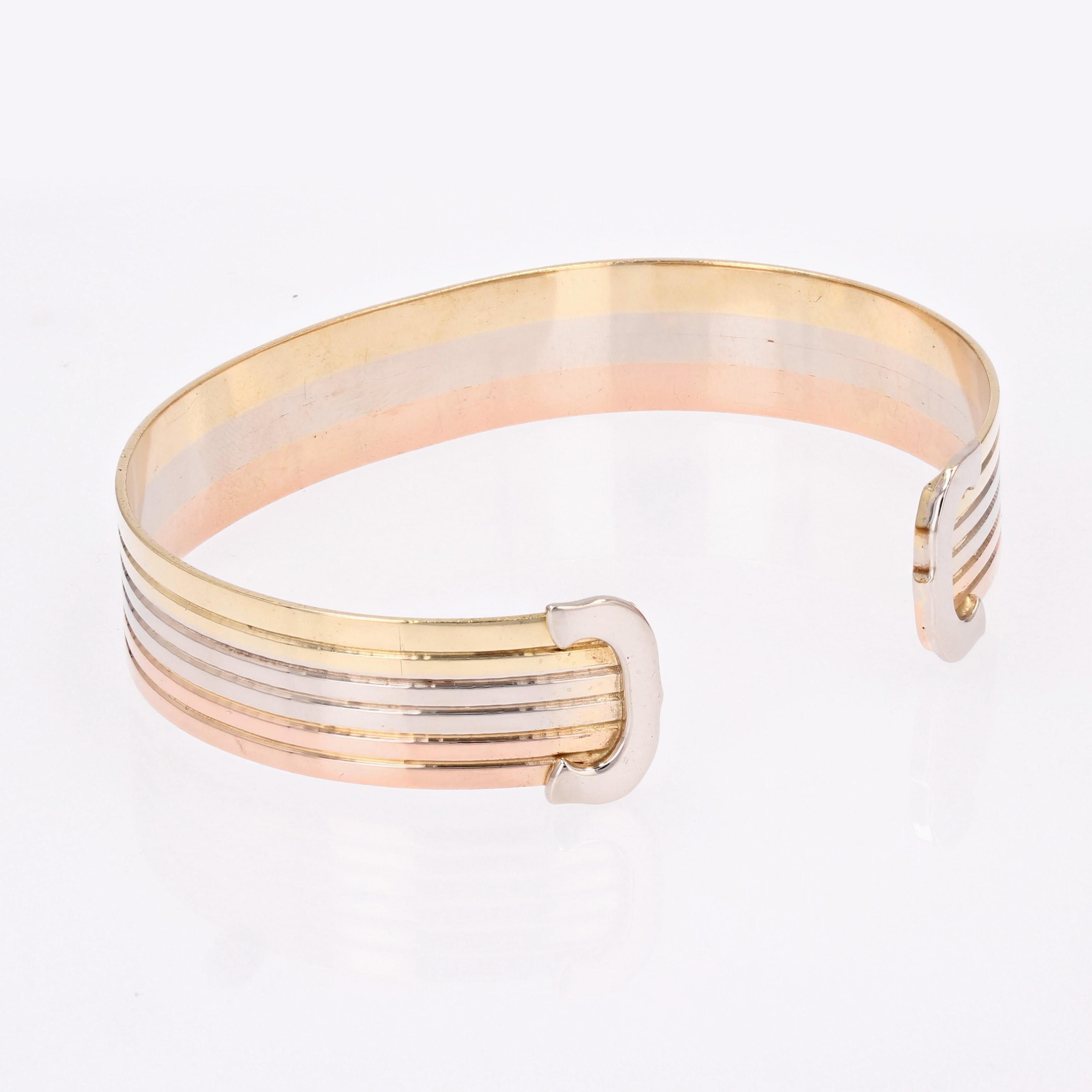 Women's Modern 18 Karat 3 Golds Double C Cartier Style Bangle Bracelet