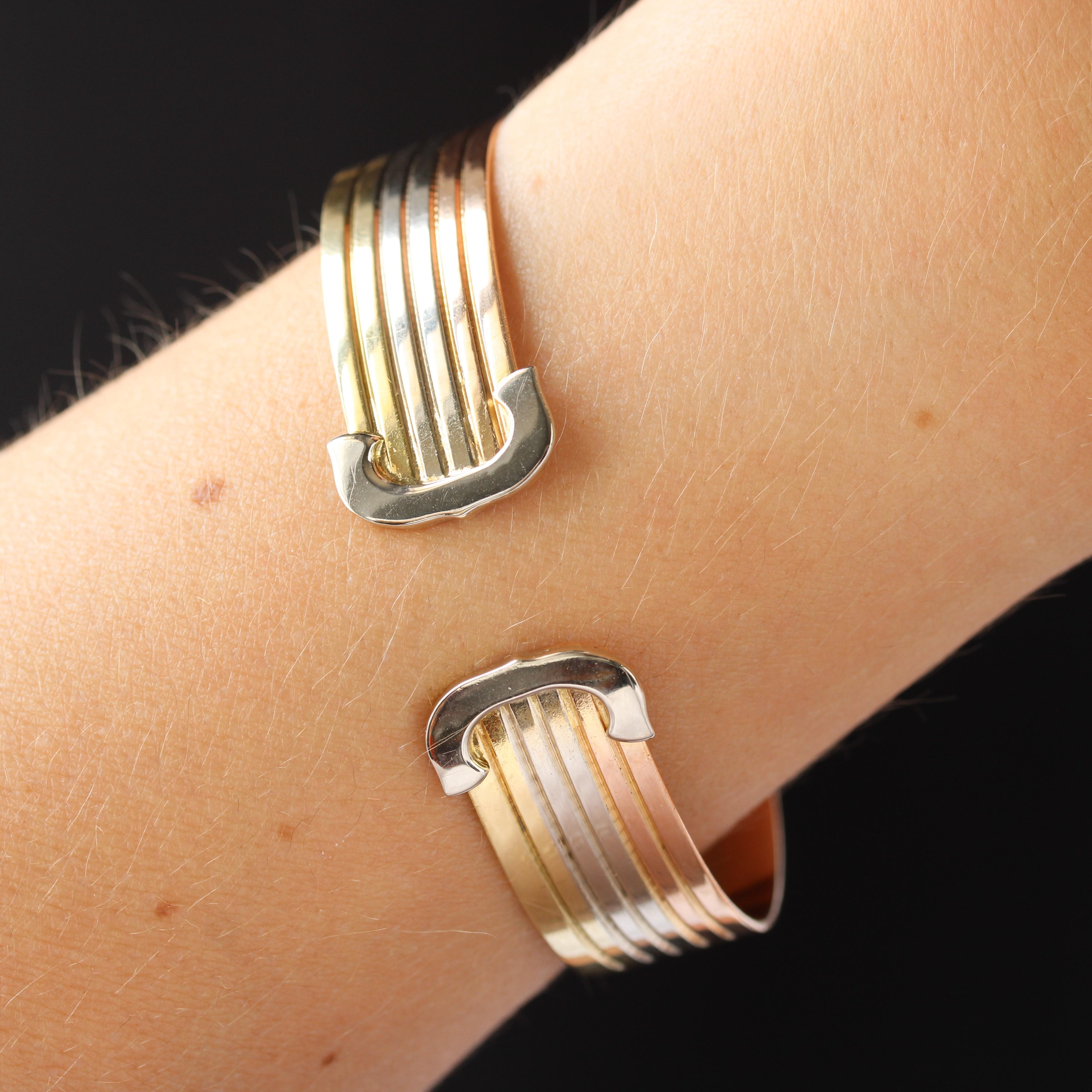 Modern 18 Karat 3 Golds Double C Cartier Style Bangle Bracelet 1