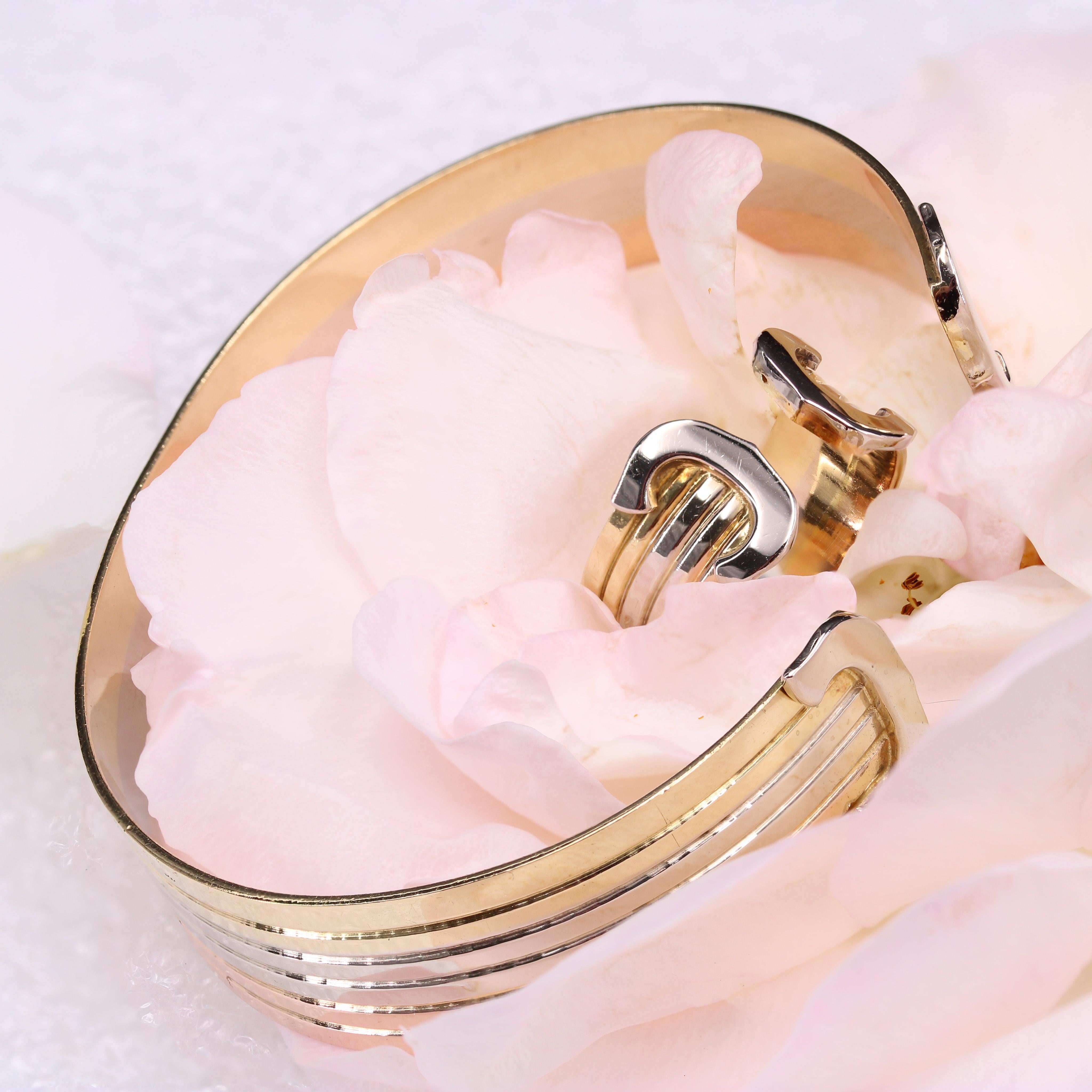 Modern 18 Karat 3 Golds Double C Cartier Style Bangle Bracelet 2
