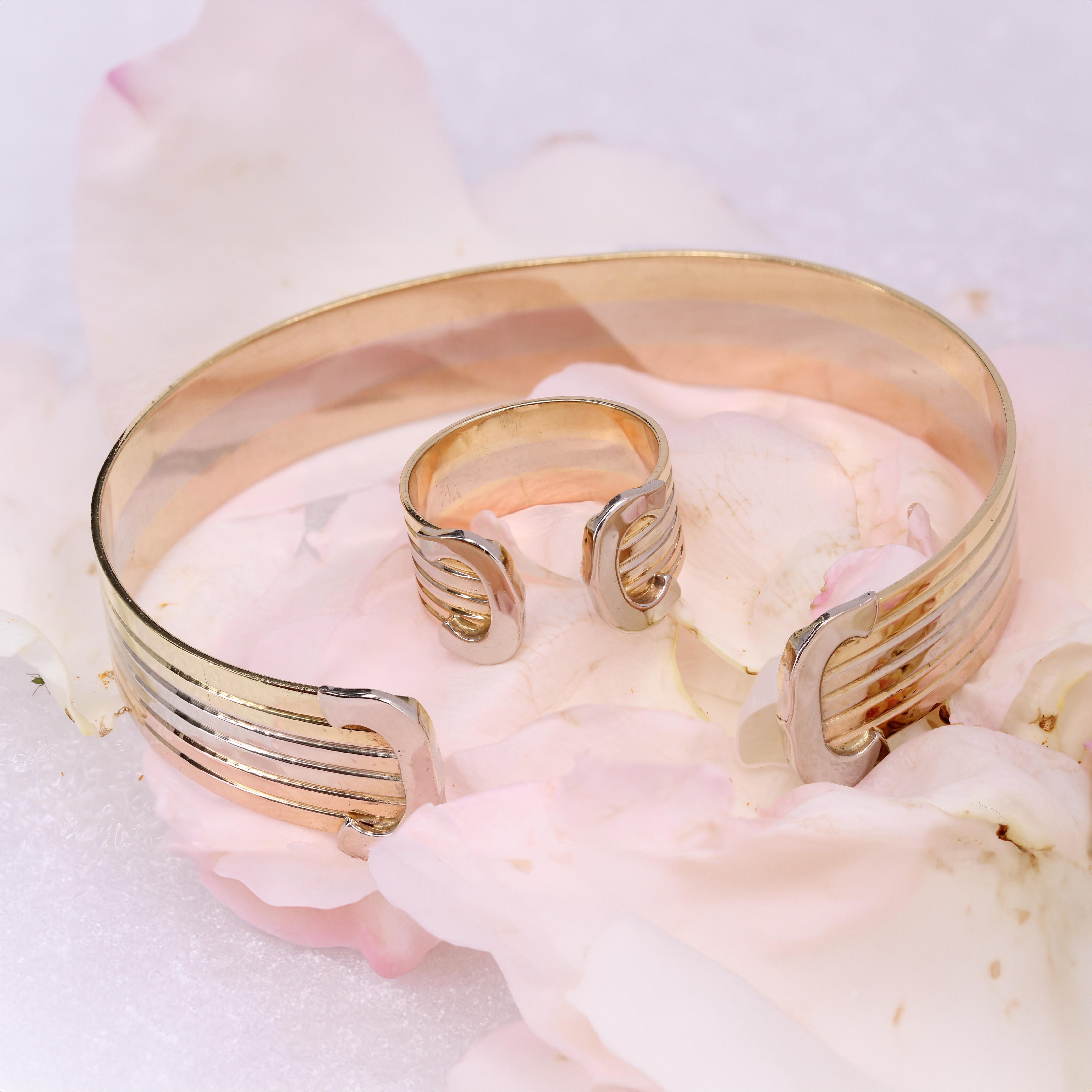 Modern 18 Karat 3 Golds Double C Cartier Style Bangle Bracelet 3