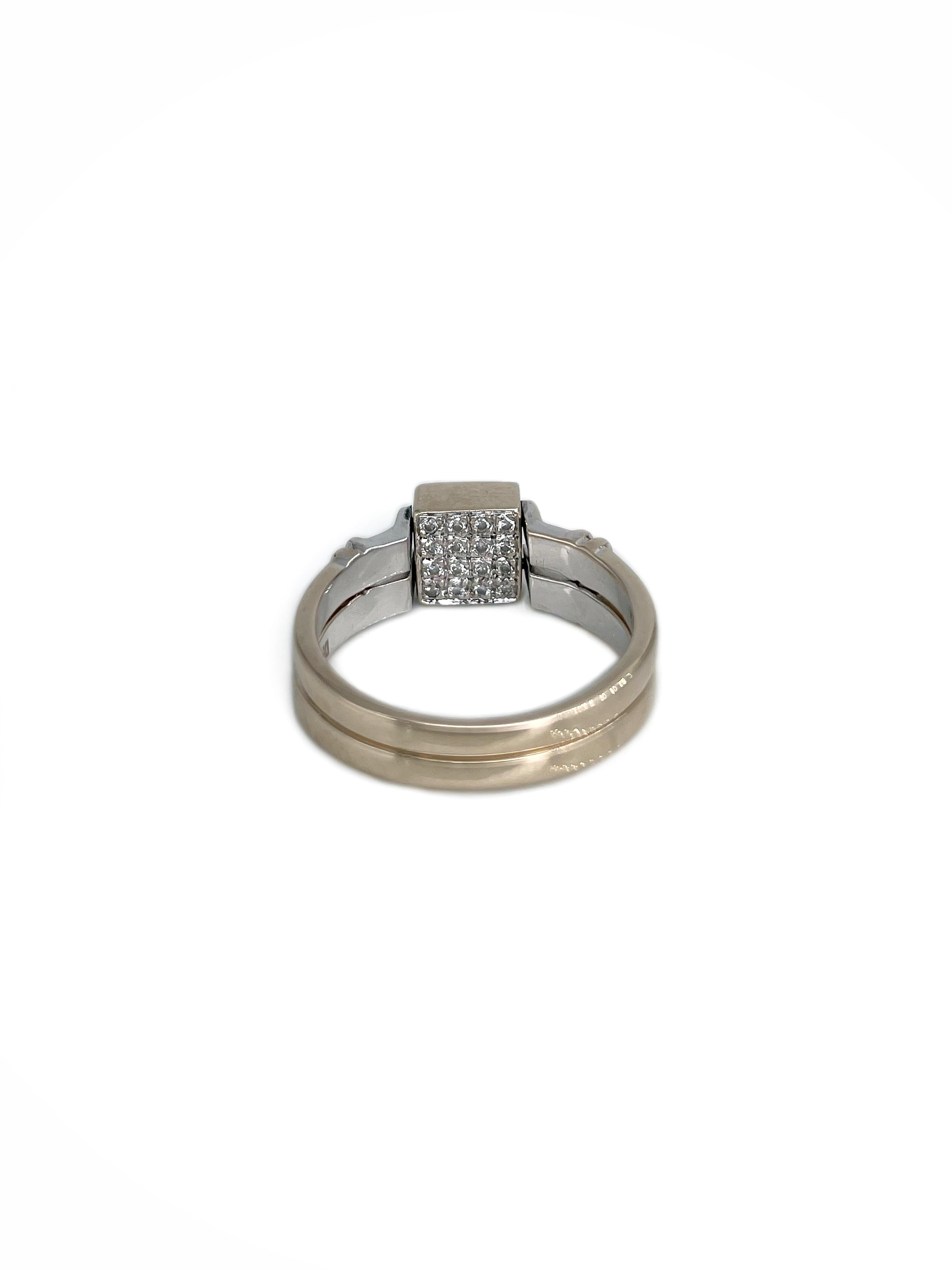 Modern 18 Karat Gold 0.09 Carat Sapphire 0.07 Carat Diamond Flip Ring In Good Condition For Sale In Vilnius, LT