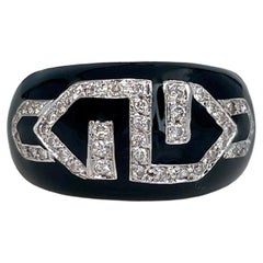 Modern 18 Karat Gold 0.30 Carat VS Diamond Black Enamel Dome Ring
