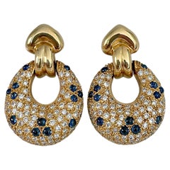 Modern 18 Karat Gold 0.45 Carat Sapphire 1.35 Carat Diamond Drop Stud Earrings