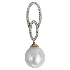 Modern 18 Karat Gold 0.60 Carat Diamond Pearl Drop Pendant Necklace