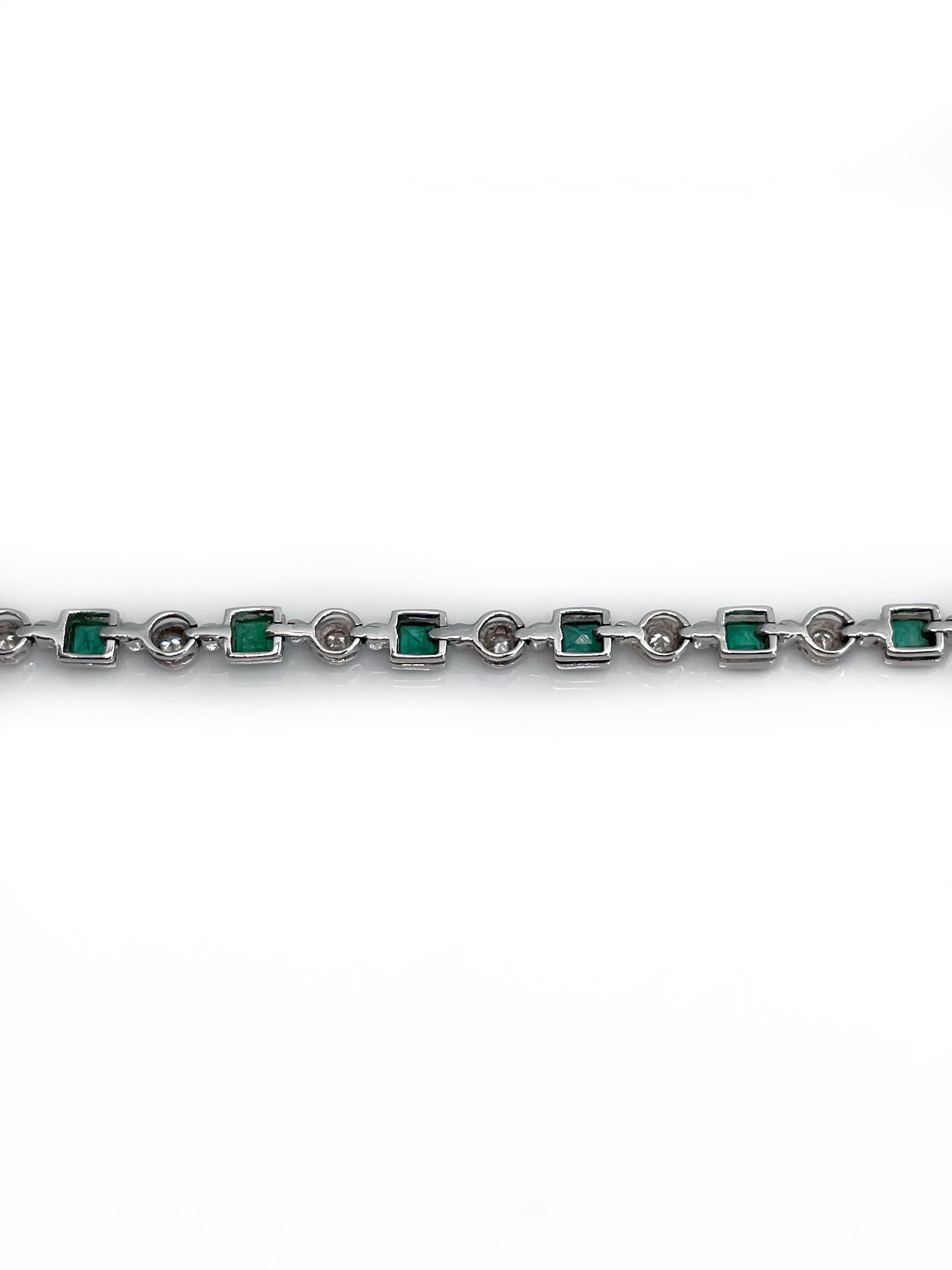 Modern 18 Karat Gold 0.80 Carat Emerald 0.25 Carat Diamond Tennis Bracelet In Good Condition In Vilnius, LT