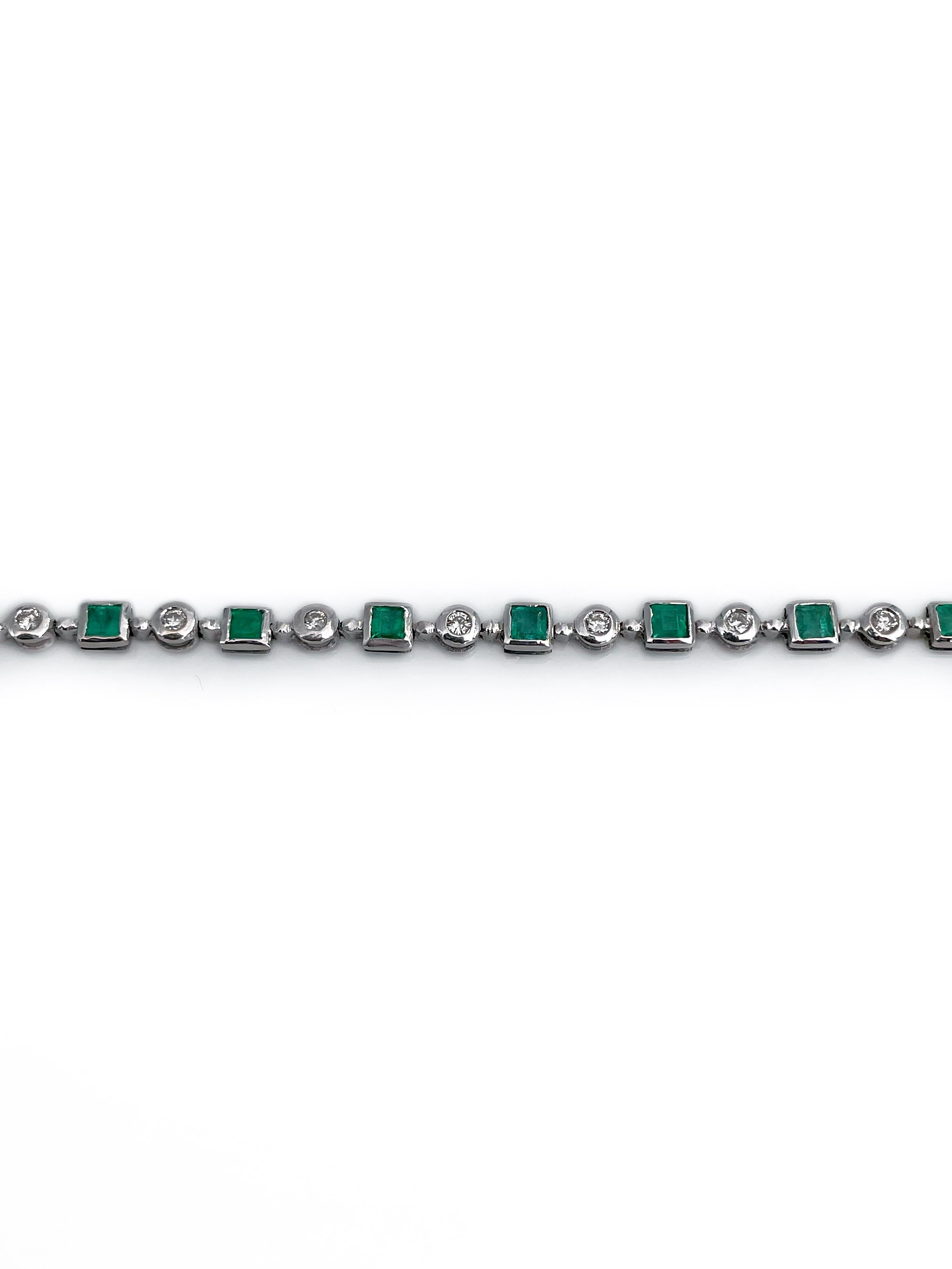 Women's Modern 18 Karat Gold 0.80 Carat Emerald 0.25 Carat Diamond Tennis Bracelet