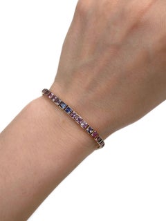 Modern 18 Karat Gold 11.00 Carat Colourful Sapphire Tennis Bracelet