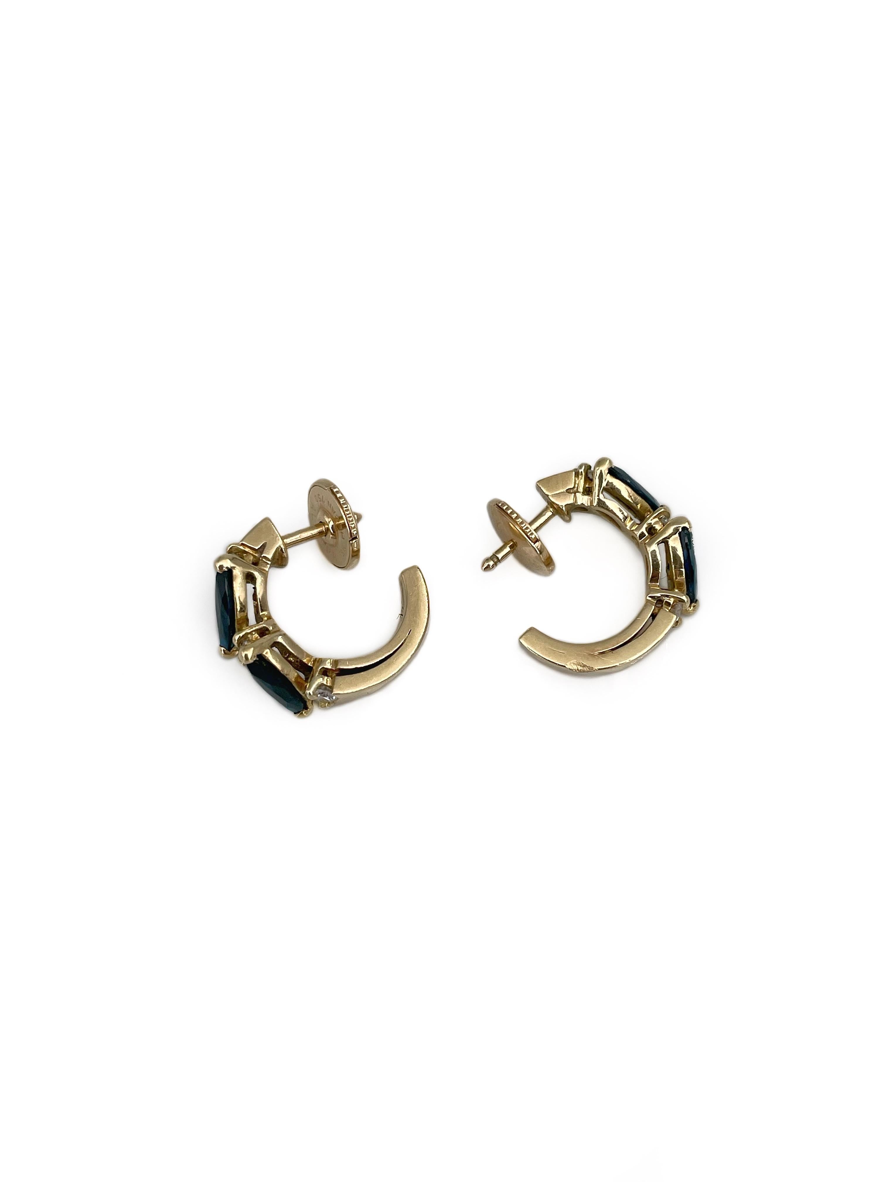 Mixed Cut Modern 18 Karat Gold 1.2 Carat Sapphire 0.24 Carat Diamond Half Hoop Earrings