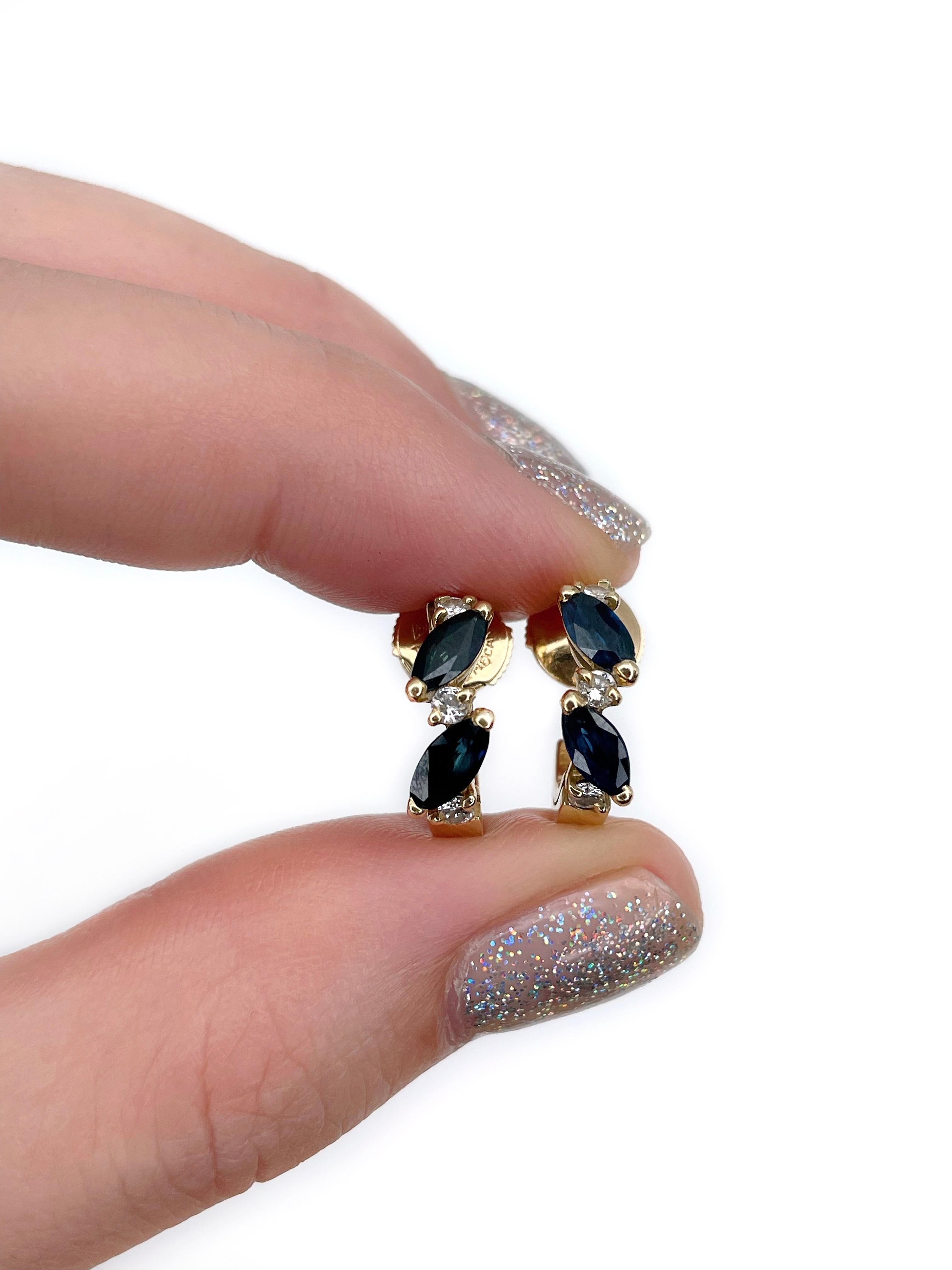 Modern 18 Karat Gold 1.2 Carat Sapphire 0.24 Carat Diamond Half Hoop Earrings 1
