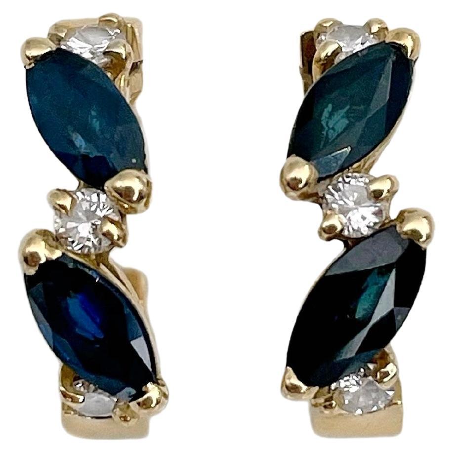 Modern 18 Karat Gold 1.2 Carat Sapphire 0.24 Carat Diamond Half Hoop Earrings