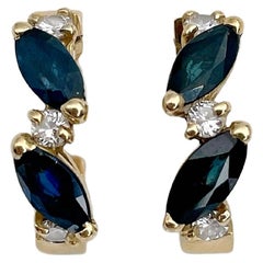 Vintage Modern 18 Karat Gold 1.2 Carat Sapphire 0.24 Carat Diamond Half Hoop Earrings