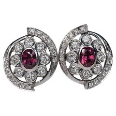 Modern 18 Karat Gold 1.20 Carat Ruby 0.70 Carat Diamond Floral Stud Earrings