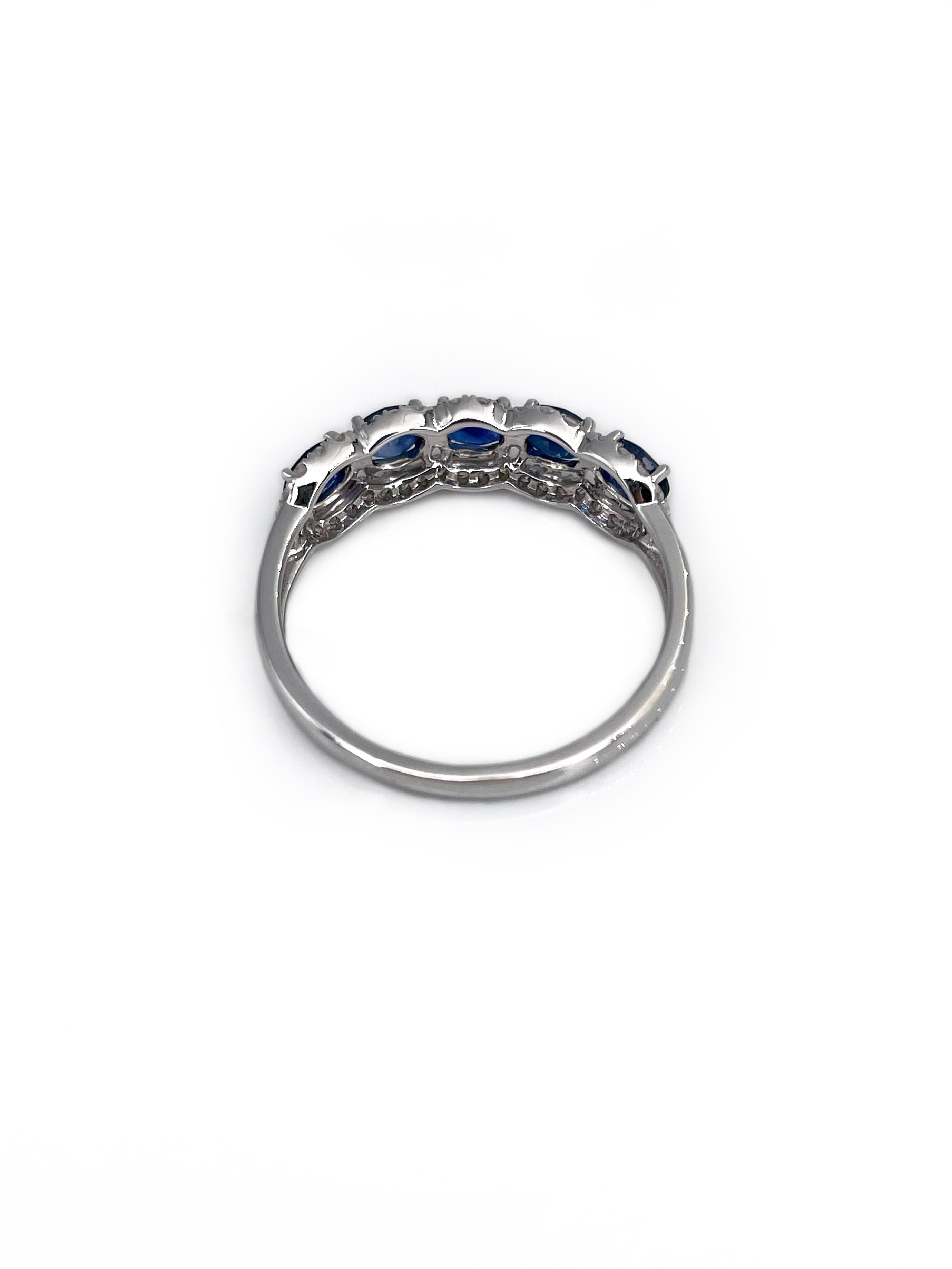 Mixed Cut Modern 18 Karat Gold 1.25 Carat Sapphire 0.22 Carat Diamond Band Ring
