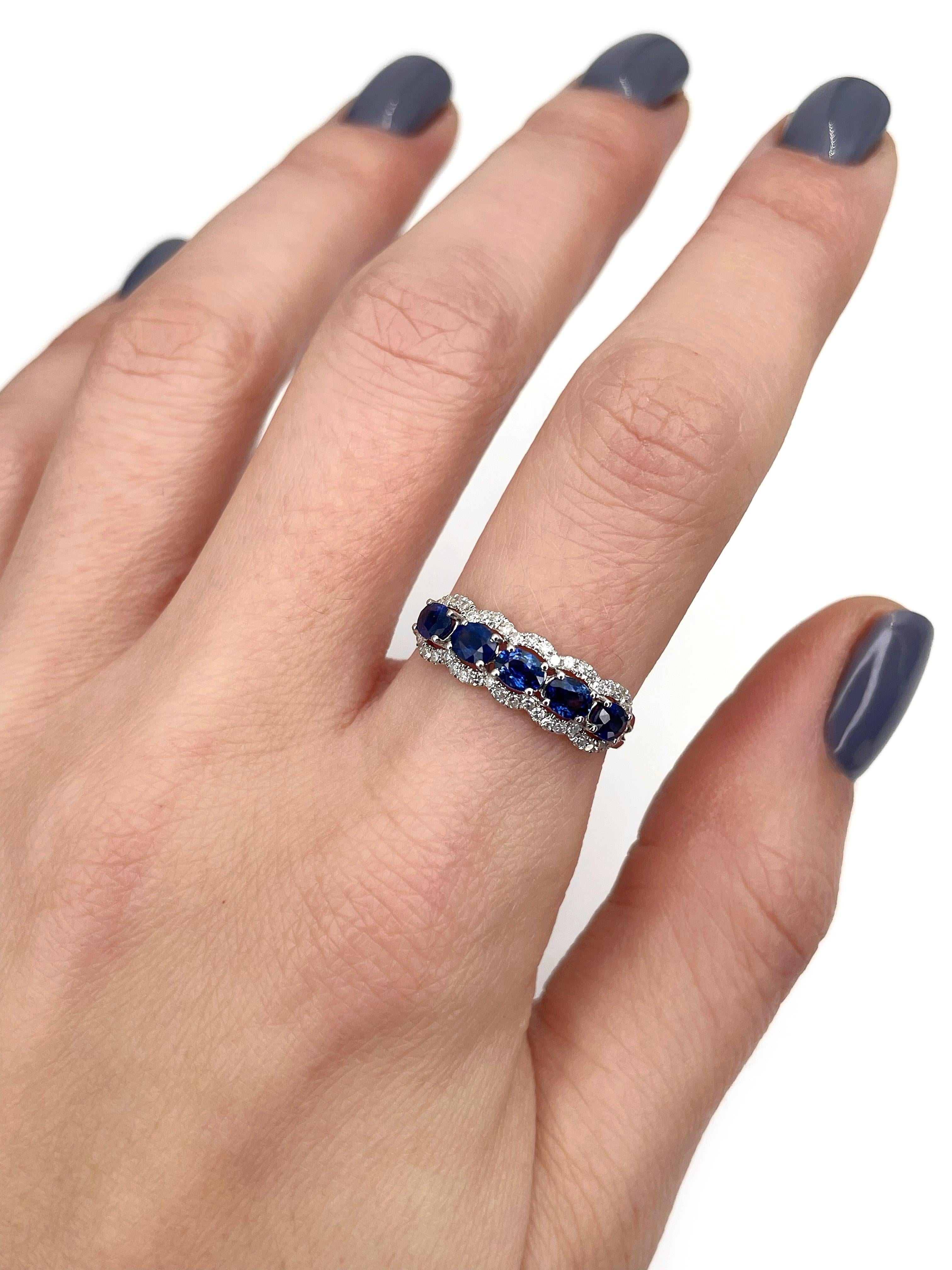 Modern 18 Karat Gold 1.25 Carat Sapphire 0.22 Carat Diamond Band Ring In Good Condition In Vilnius, LT