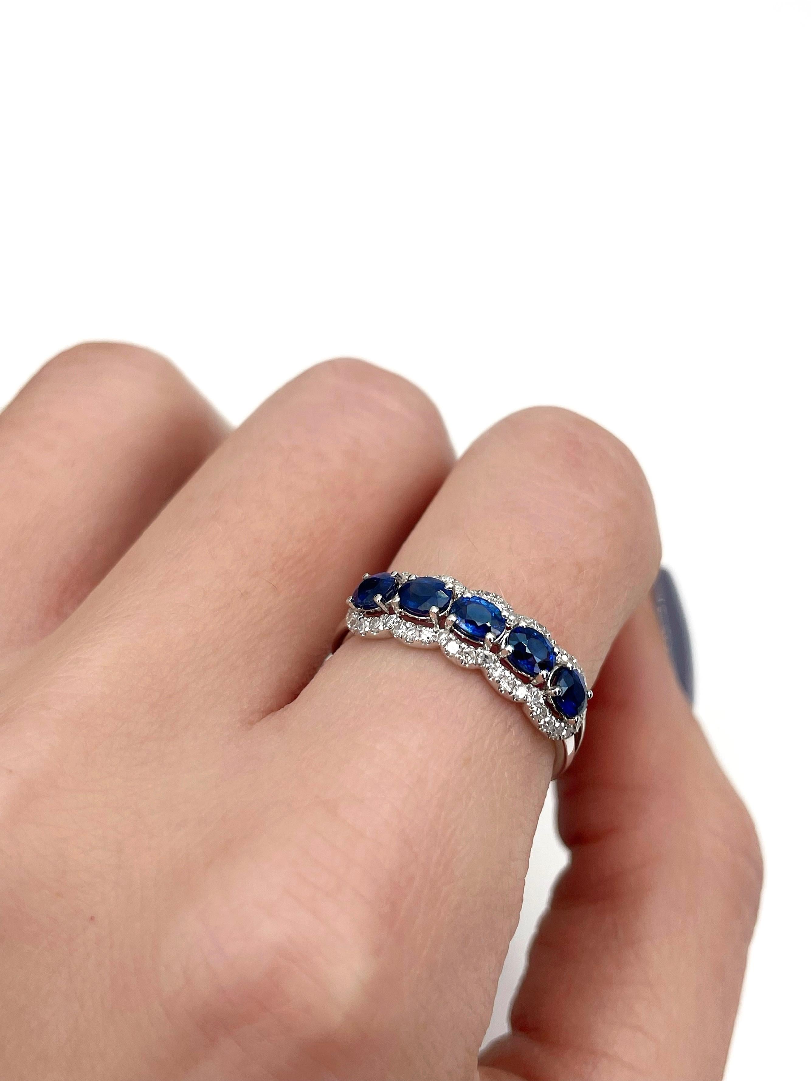 Women's Modern 18 Karat Gold 1.25 Carat Sapphire 0.22 Carat Diamond Band Ring