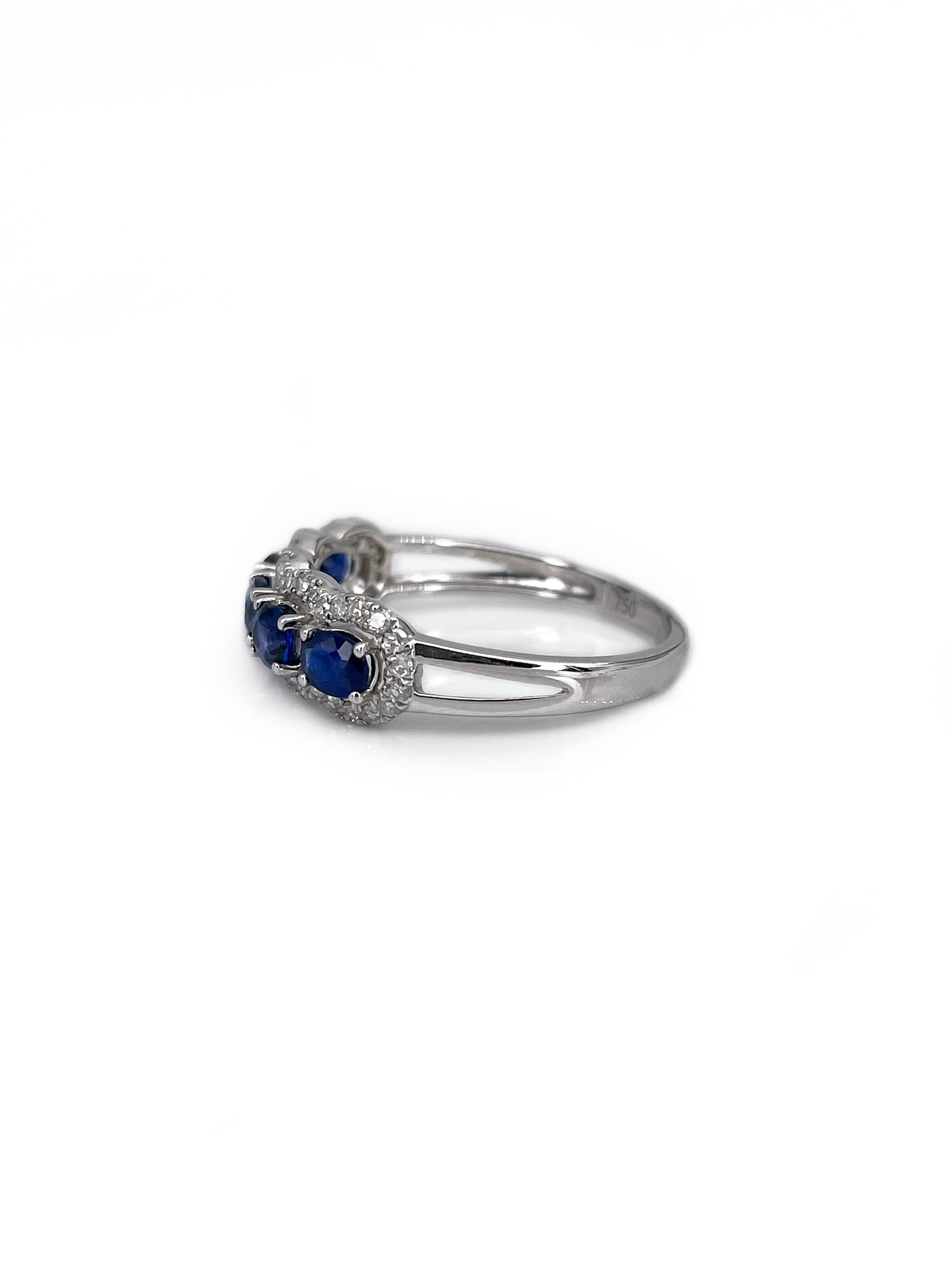Modern 18 Karat Gold 1.25 Carat Sapphire 0.22 Carat Diamond Band Ring 1