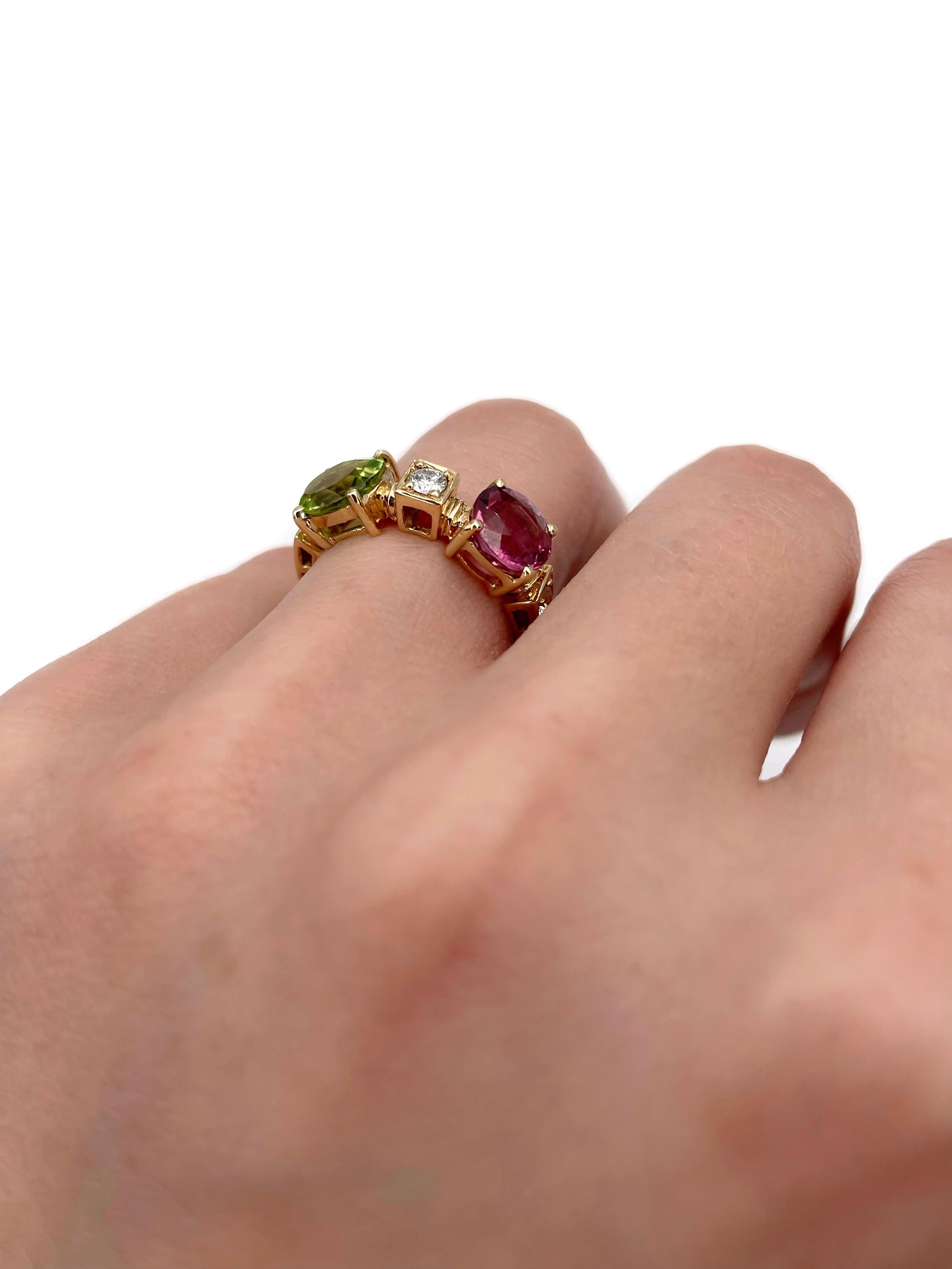 Anillo moderno de oro de 18 quilates con turmalina de 1,30 quilates y diamante peridoto de 1,30 quilates Moderno en venta