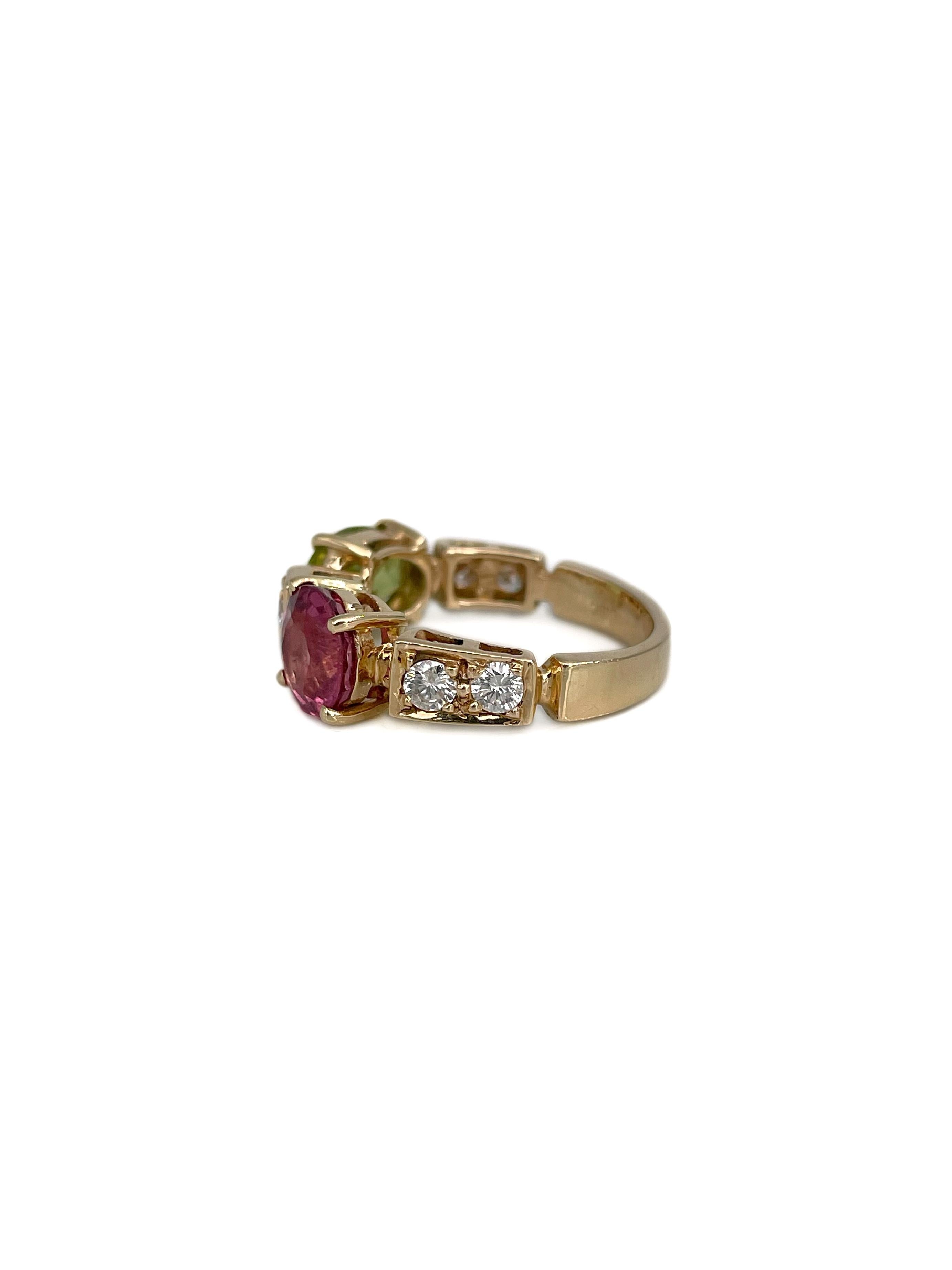 Anillo moderno de oro de 18 quilates con turmalina de 1,30 quilates y diamante peridoto de 1,30 quilates Corte mixto en venta