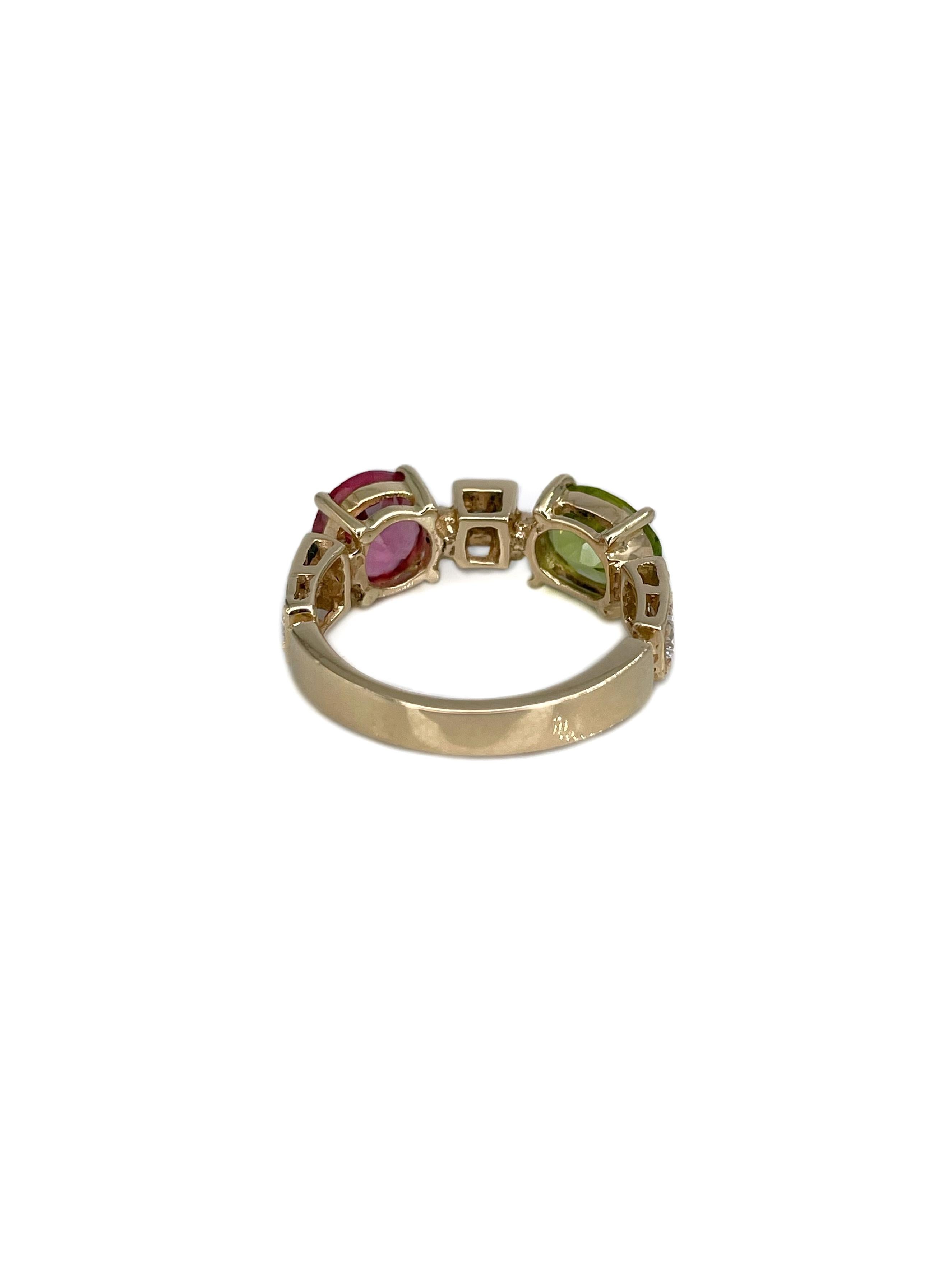 Anillo moderno de oro de 18 quilates con turmalina de 1,30 quilates y diamante peridoto de 1,30 quilates en Bueno estado para la venta en Vilnius, Vilniaus apskr.