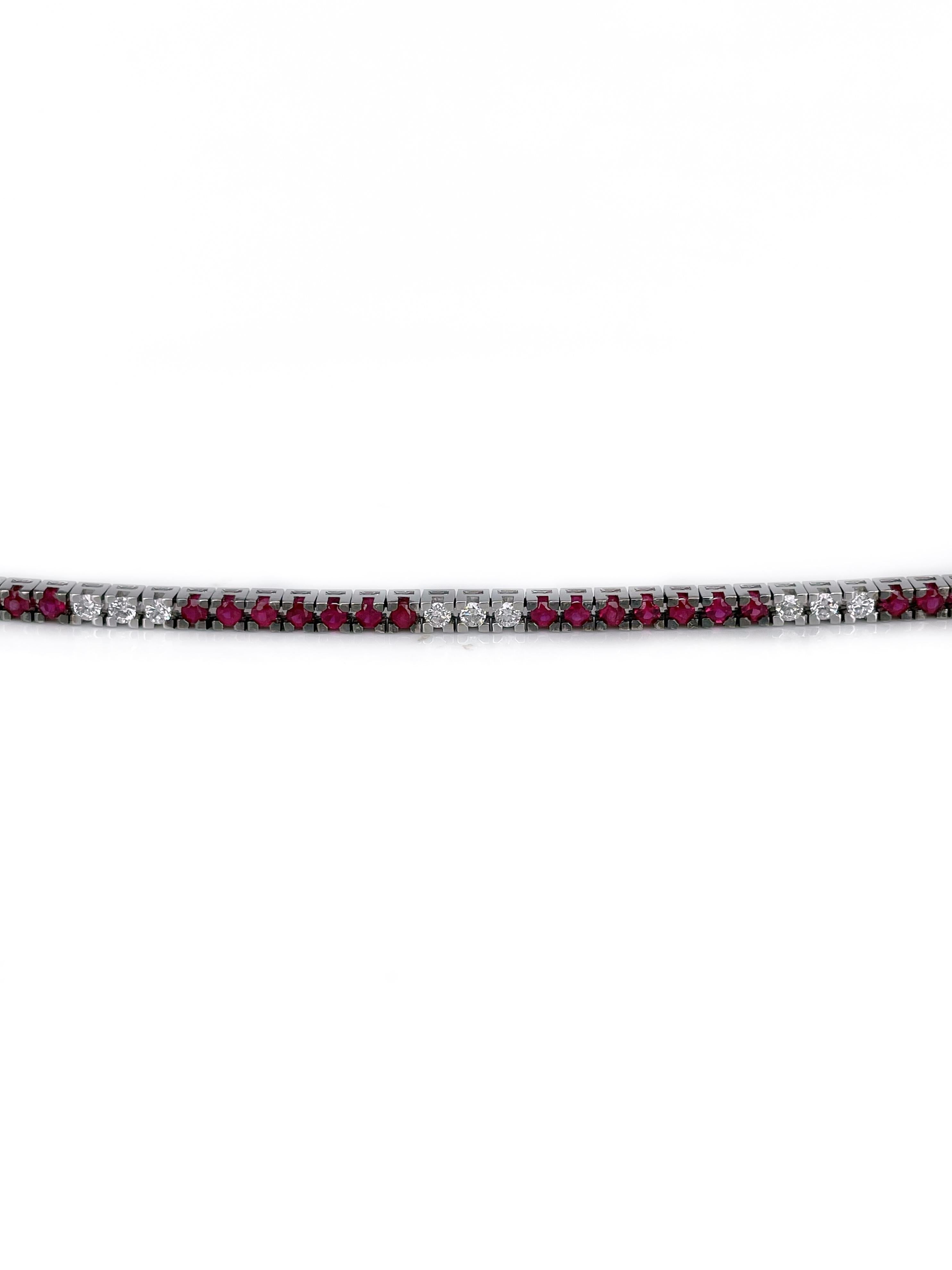 Moderno bracciale tennis in oro 18 carati con rubino da 1,50 carati e diamante da 0,55 carati In condizioni buone in vendita a Vilnius, Vilniaus apskr.
