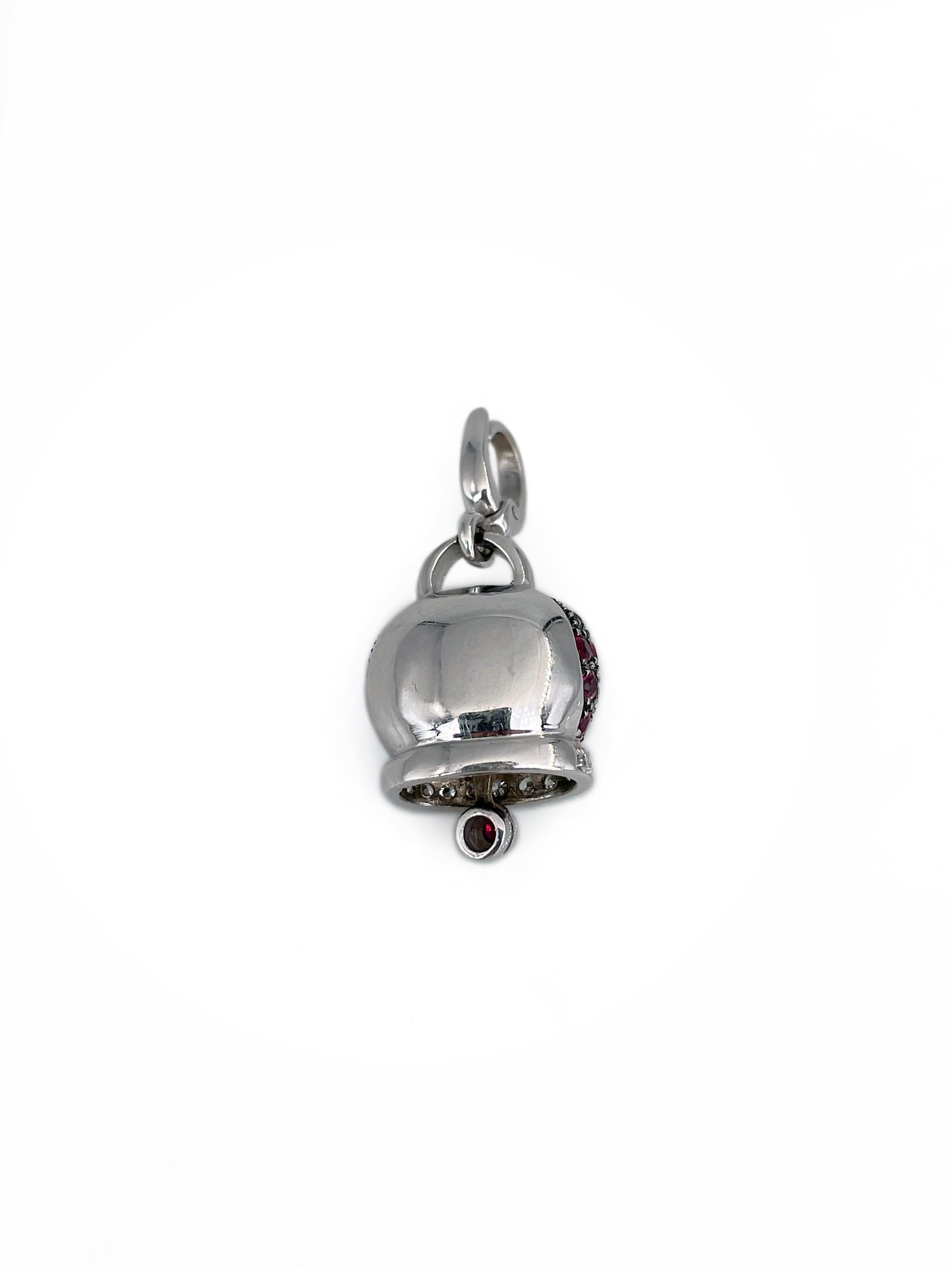 Pendentif moderne en forme de cloche en or 18 carats avec rubis de 1,60 carat et diamants de 0,30 carat Bon état - En vente à Vilnius, Vilniaus apskr.