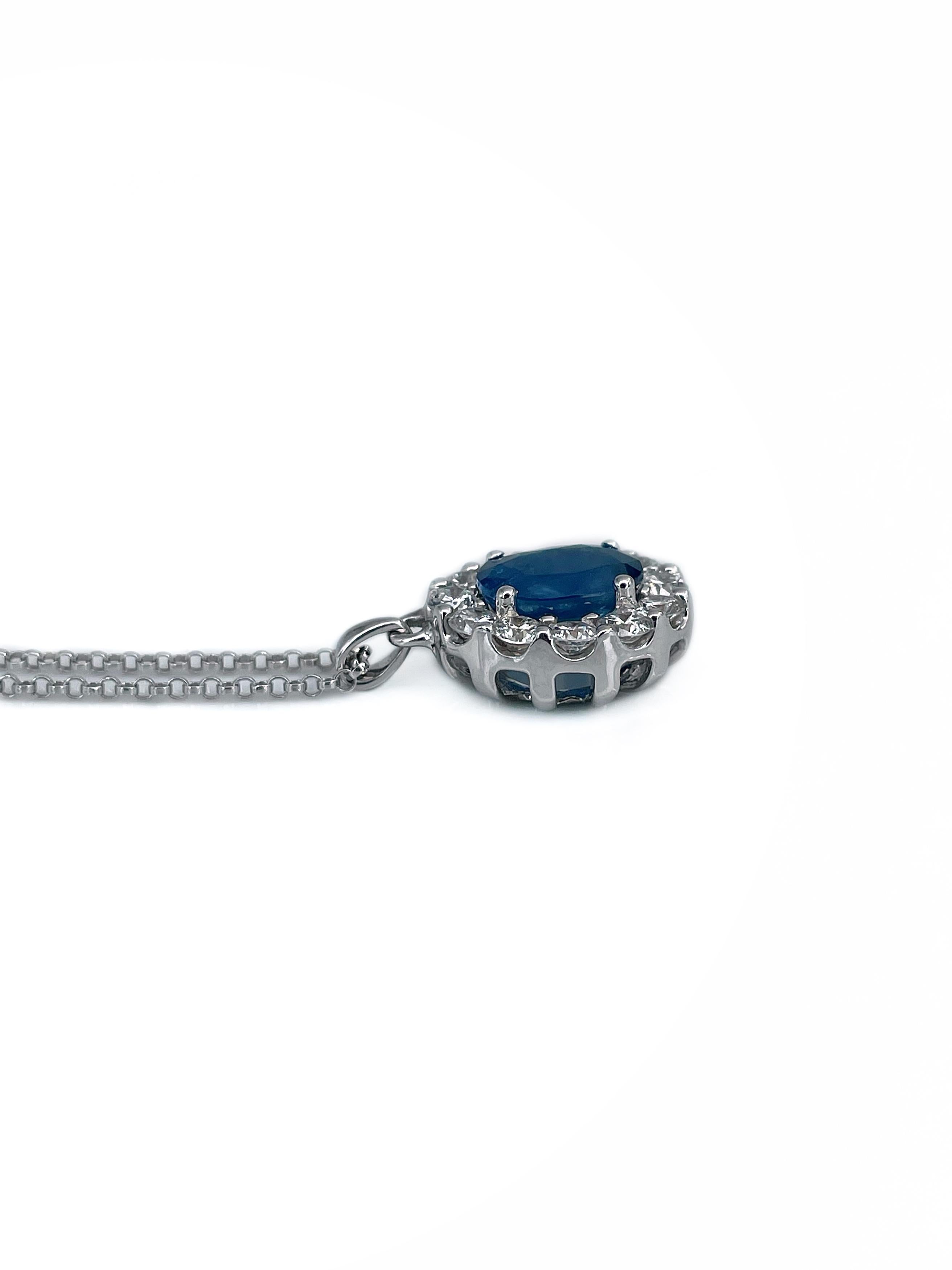 Modern 18 Karat Gold 1.80 Carat Sapphire 0.60 Carat Diamond Pendant Necklace In Good Condition In Vilnius, LT