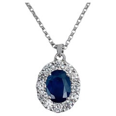Modern 18 Karat Gold 1.80 Carat Sapphire 0.60 Carat Diamond Pendant Necklace