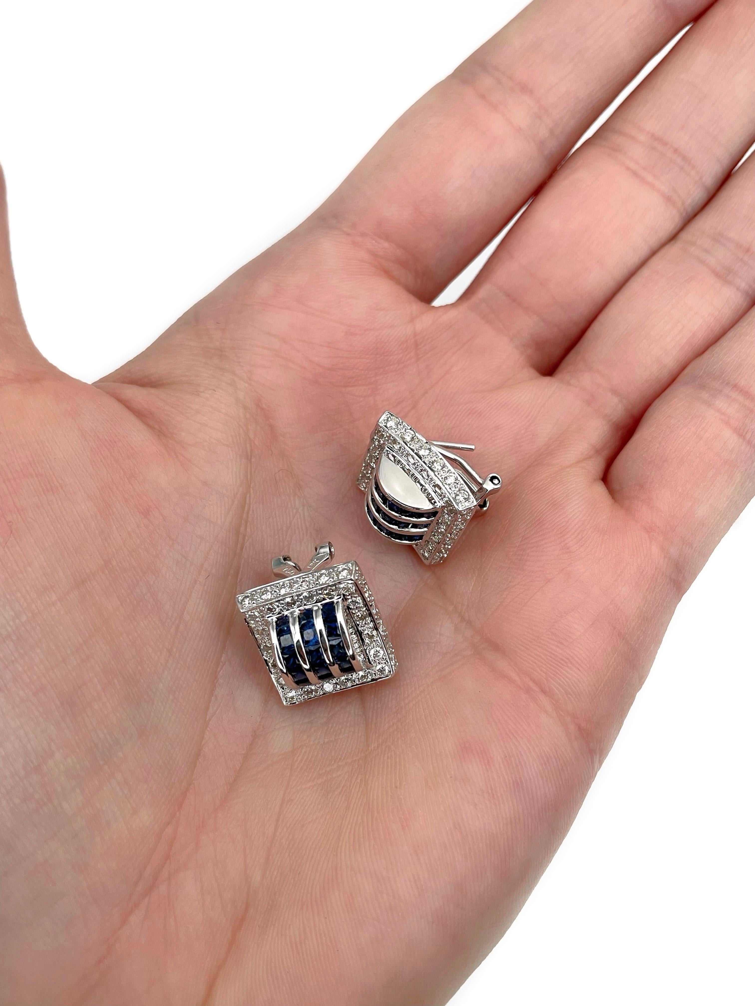 Taglio misto Orecchini moderni in oro 18 carati con zaffiro da 1,80 carati e diamante da 1,25 carati in vendita