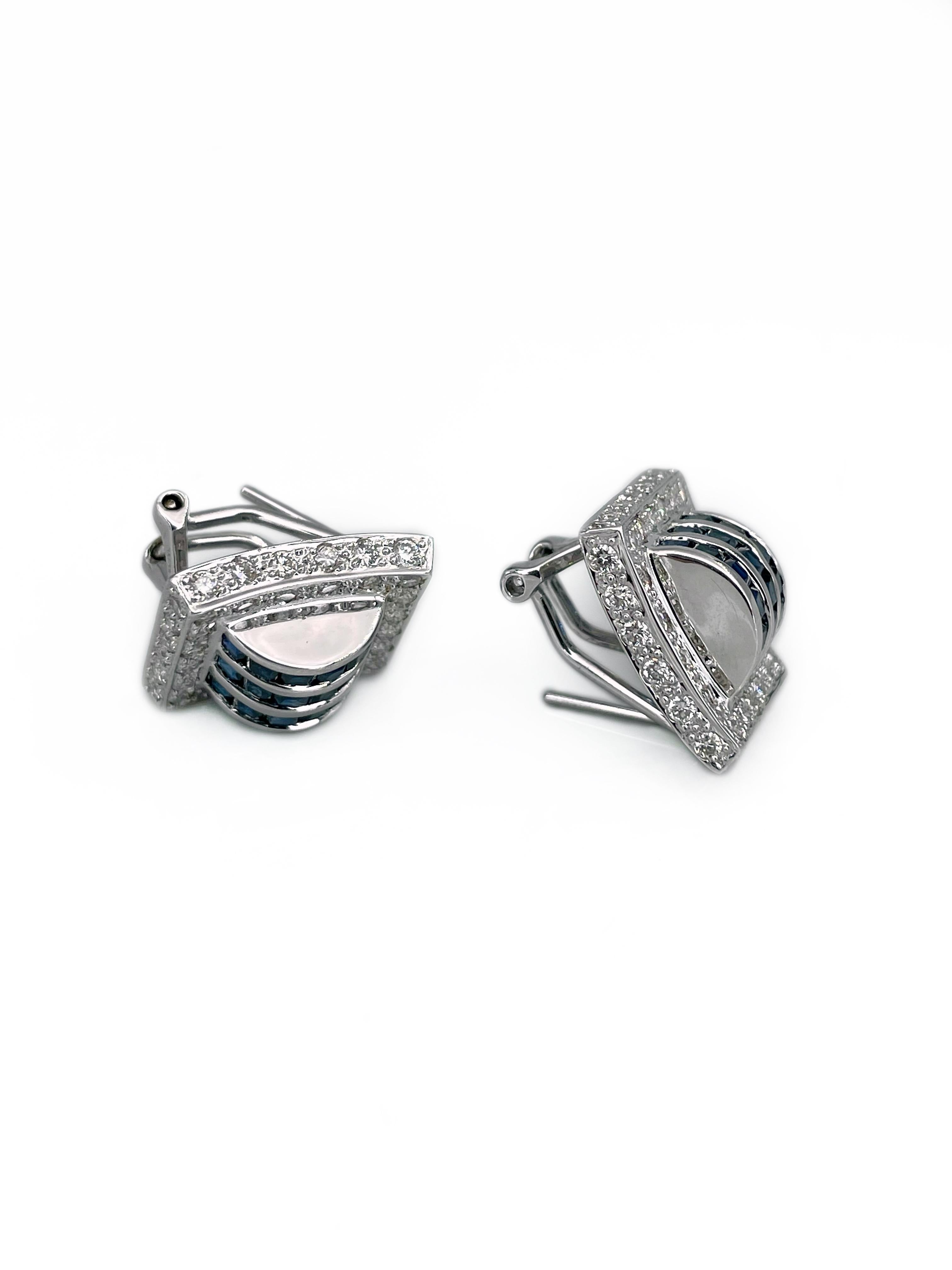 Orecchini moderni in oro 18 carati con zaffiro da 1,80 carati e diamante da 1,25 carati In condizioni buone in vendita a Vilnius, Vilniaus apskr.